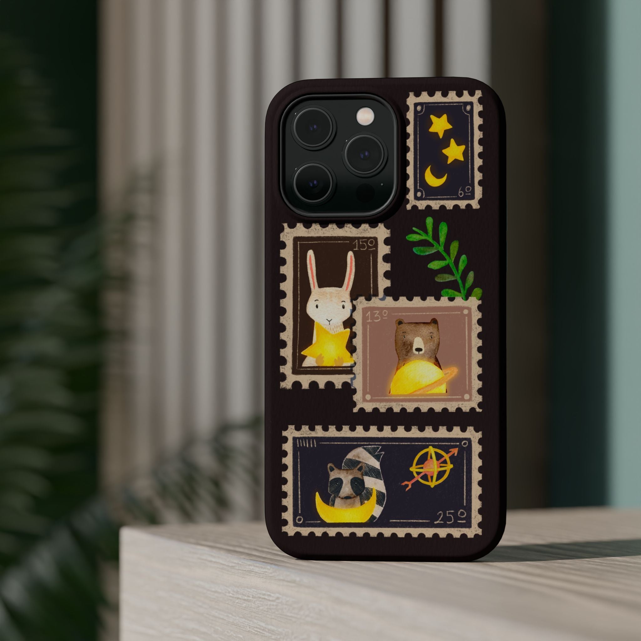 Cute Animal Stamp Phone Case, Quirky Gift for Animal Lovers, Personalized Case for Holidays, Unique Phone Accessory