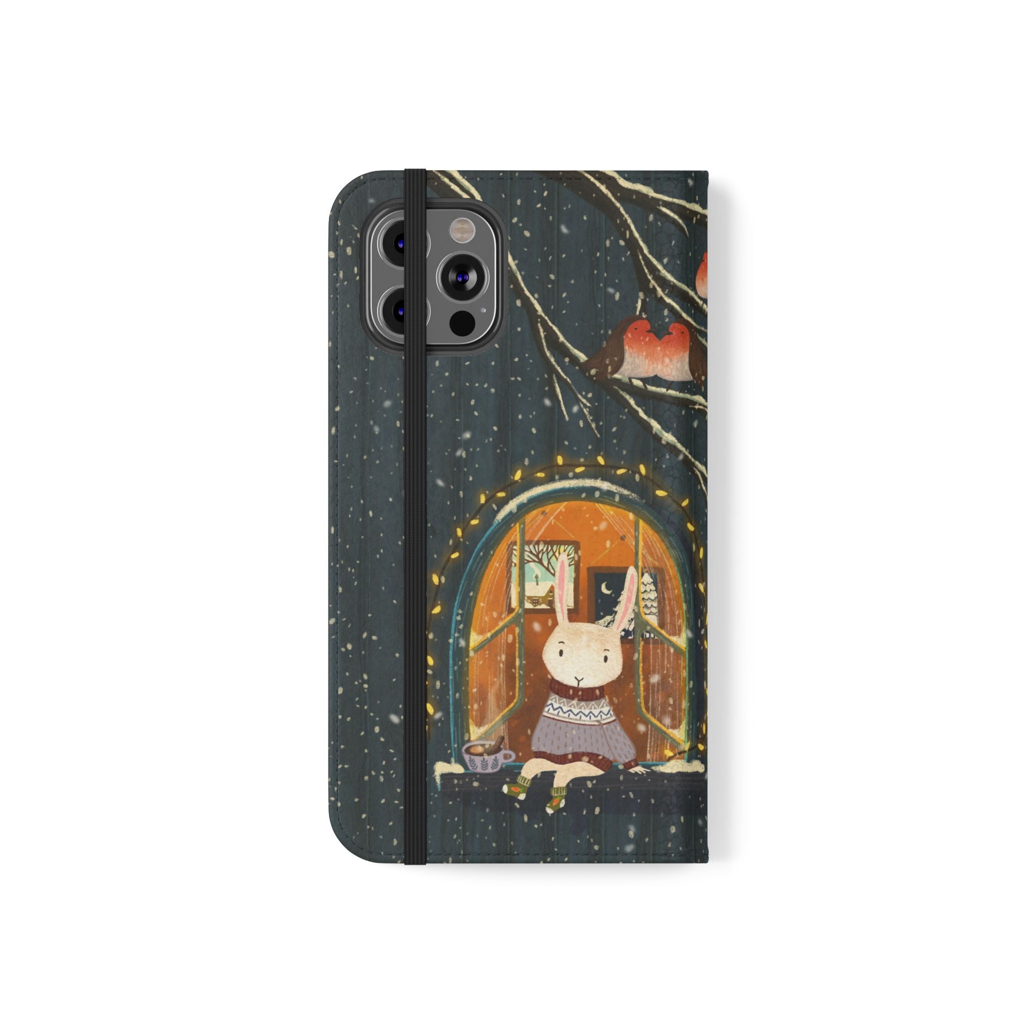 Cozy Winter Cottage Wallet Case, Cute Animals Flip Cover, Vegan Leather, Cozy Vibes, Gift Idea for iPhone 11 12 13 14 15 16, Galaxy S21 S22