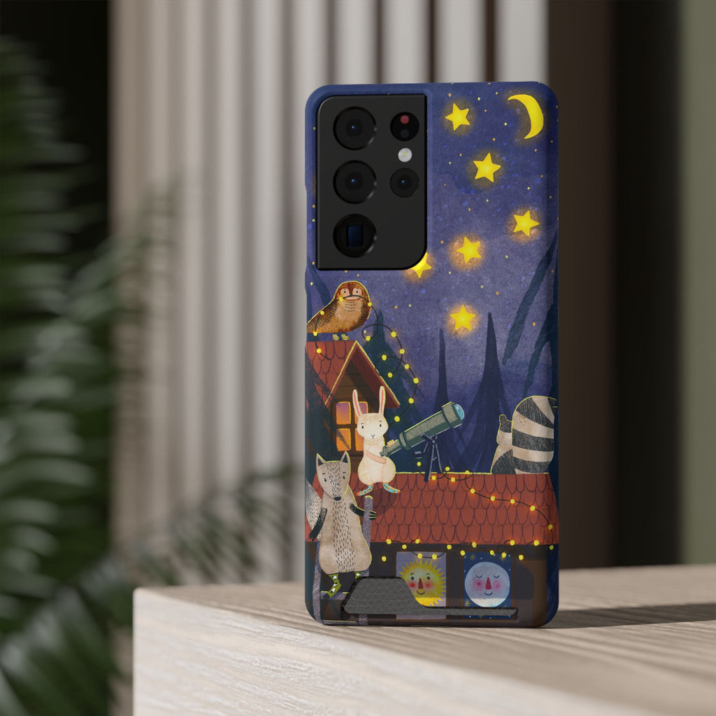 Stargazing Animals Phone Case With Card Holder - Cute Animal Design for Kids, Gift for Urban Explorers, Night Sky Vibes, Fun Accessory