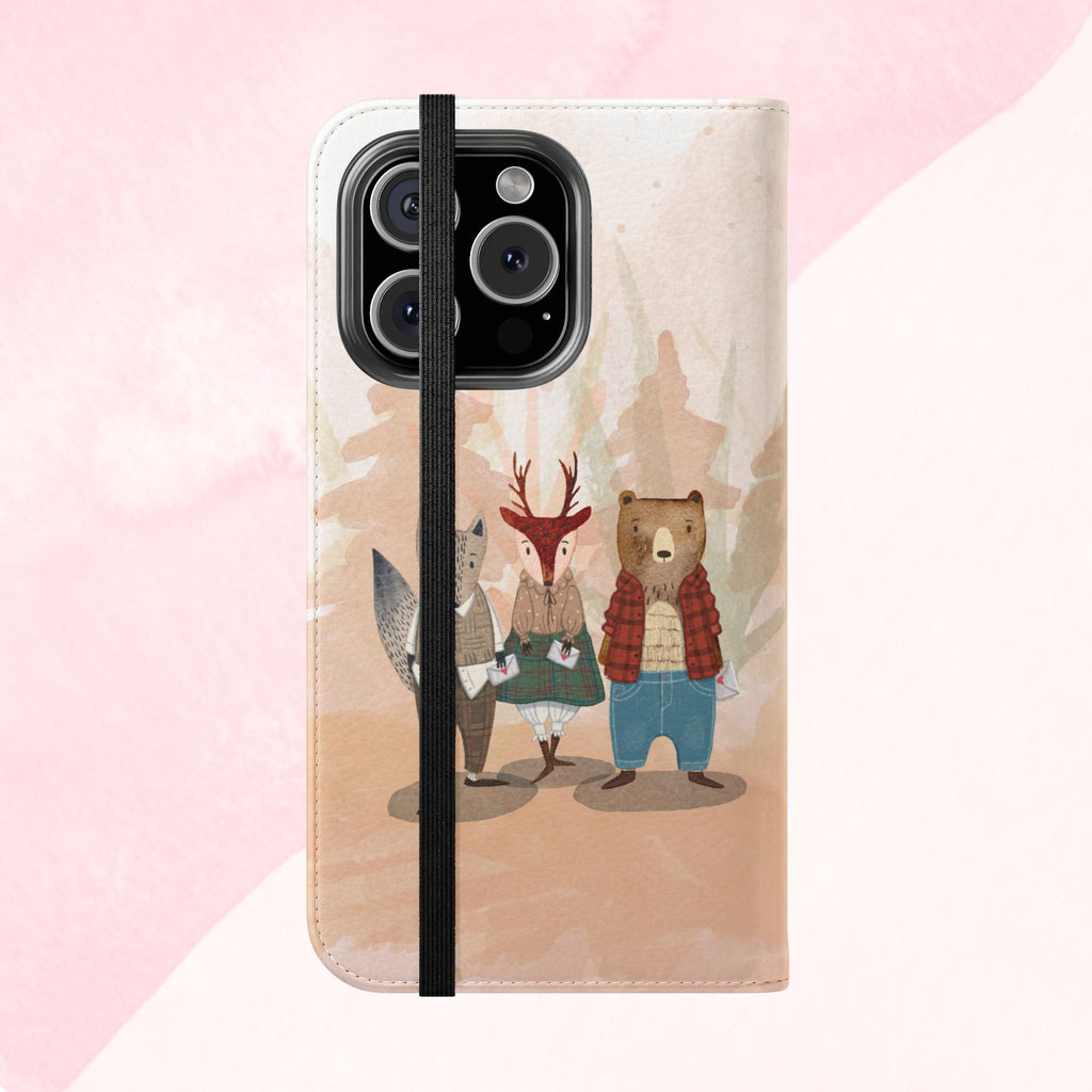 Whimsical Animal Flip Cases for Phones, Cute Woodland Creatures, Forest Friends Phone Cover, Animal Lover Gift, Phone Wallet