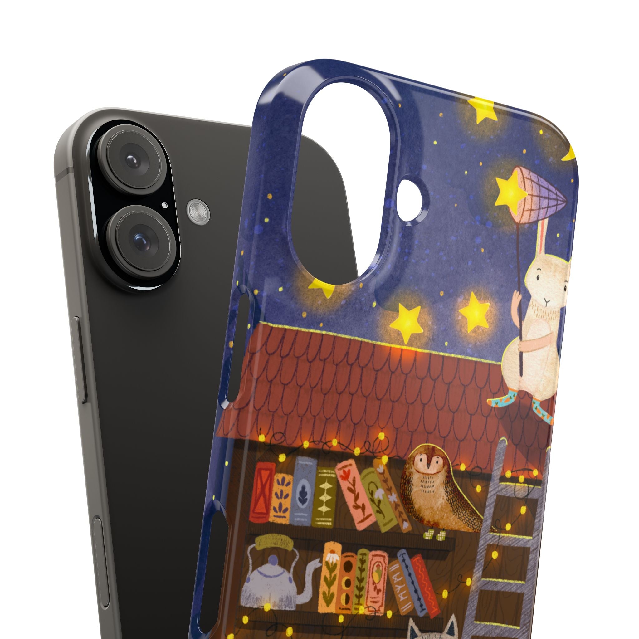 Starlit Library Phone Case, Woodland Animals iPhone Case, Cozy Night Scene Cover, Cute Animals Case Gift, iPhone 7 8 X XR 11 12 13 14 15 16