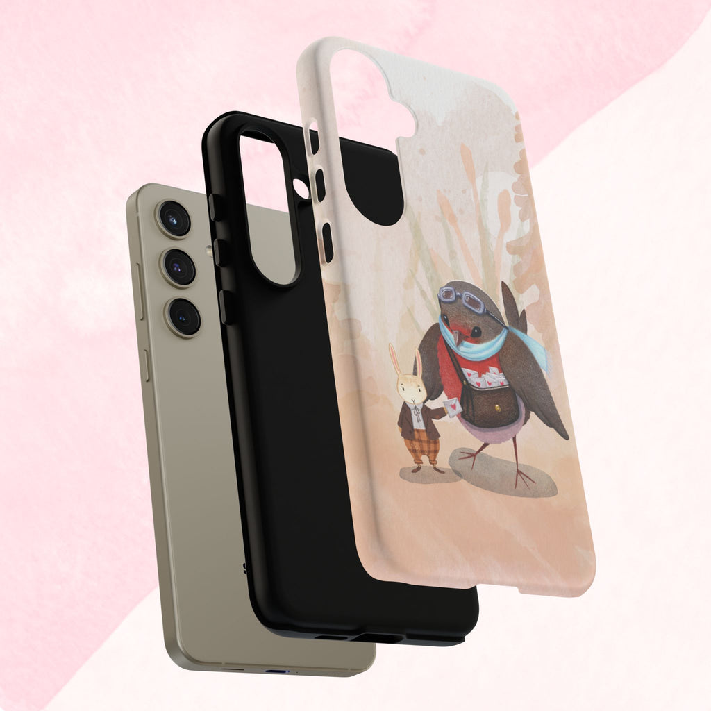 Whimsical Animal Phone Case, Cute Bird and Rabbit Design, Animal Lovers Gift, Nature-Themed Accessory, Eco-Friendly Tech Cover