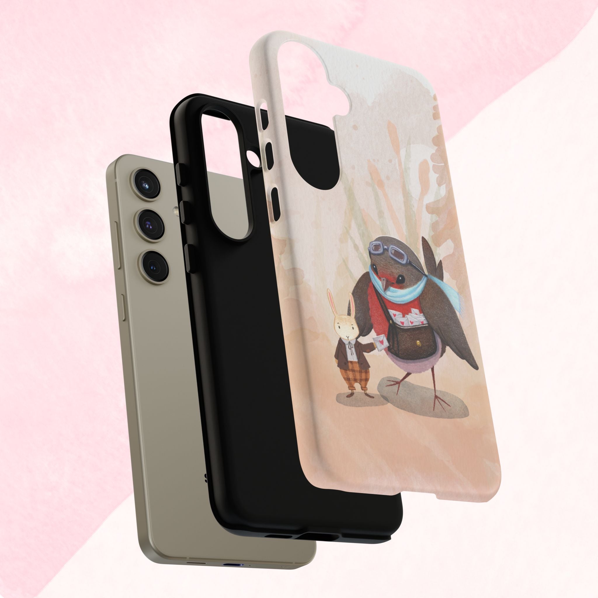 Whimsical Animal Phone Case, Cute Bird and Rabbit Design, Animal Lovers Gift, Nature-Themed Accessory, Eco-Friendly Tech Cover