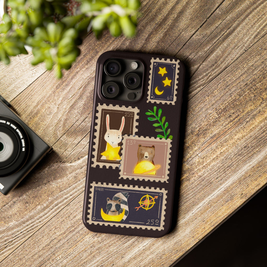 Woodland Stamp Vintage Style Glossy iPhone Case | Cute Phone Cover, Animal Lover Gift, Unique Birthday Gift, iPhone XR, 12, 13, 14, 15, 16