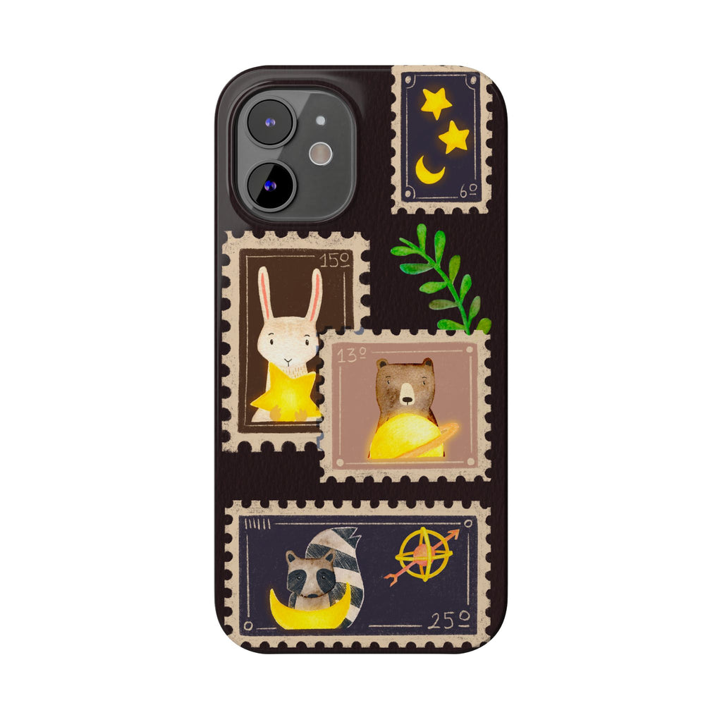 Woodland Stamp Vintage Style Glossy iPhone Case | Cute Phone Cover, Animal Lover Gift, Unique Birthday Gift, iPhone XR, 12, 13, 14, 15, 16