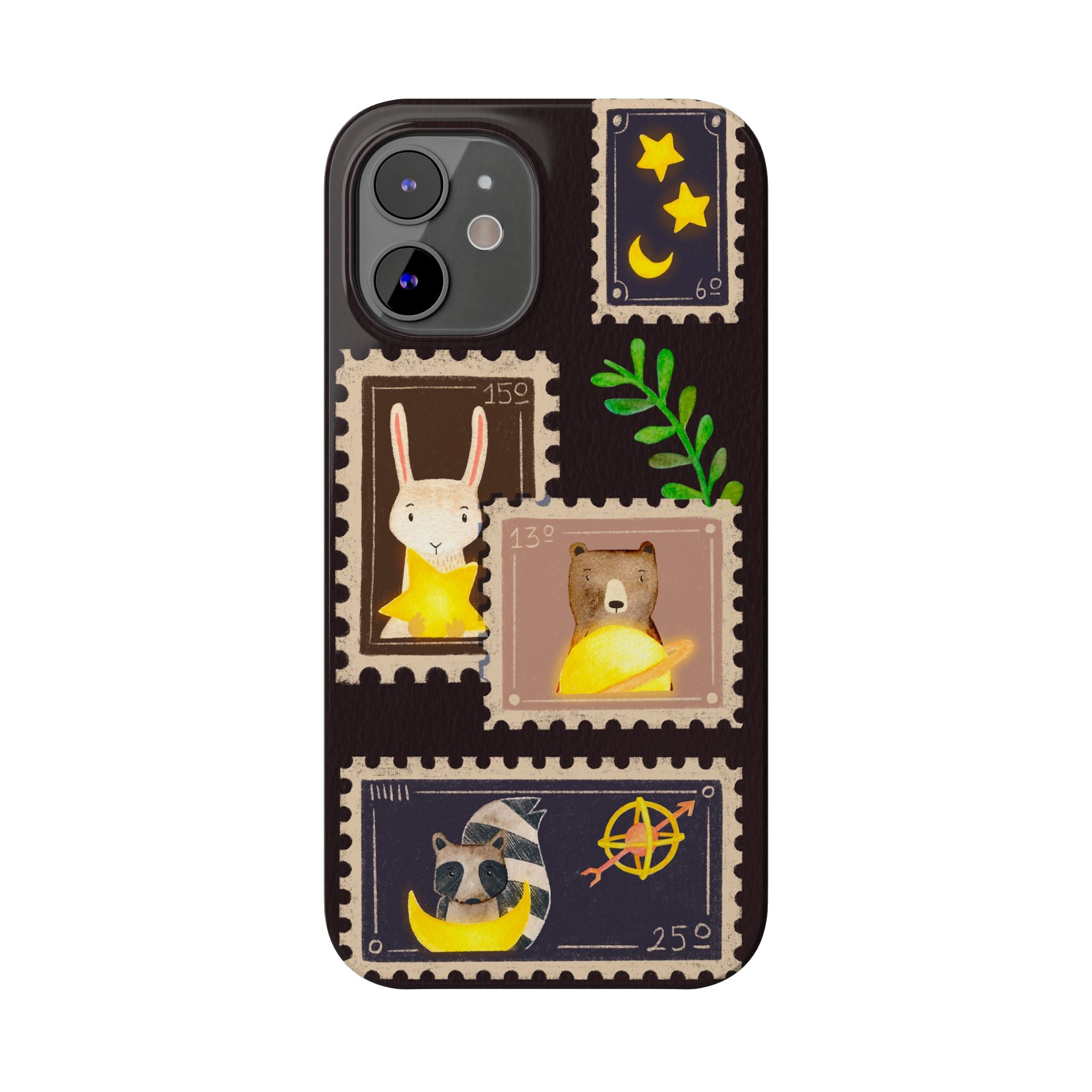 Woodland Stamp Vintage Style Glossy iPhone Case | Cute Phone Cover, Animal Lover Gift, Unique Birthday Gift, iPhone XR, 12, 13, 14, 15, 16