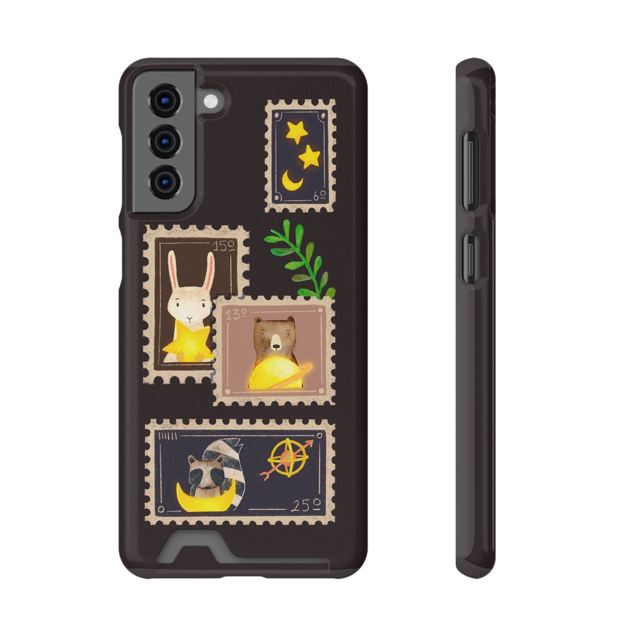 Animal Phone Case with Card Holder - Cute Raccoon, Bear & Bunny Design for iPhone 13 Samsung Galaxy S21/S22 - Pet Lovers Night Sky Style