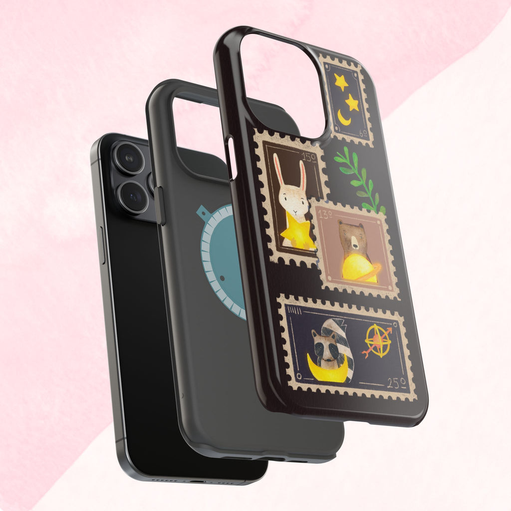 Cute Animal Stamp Phone Case, Quirky Gift for Animal Lovers, Personalized Case for Holidays, Unique Phone Accessory
