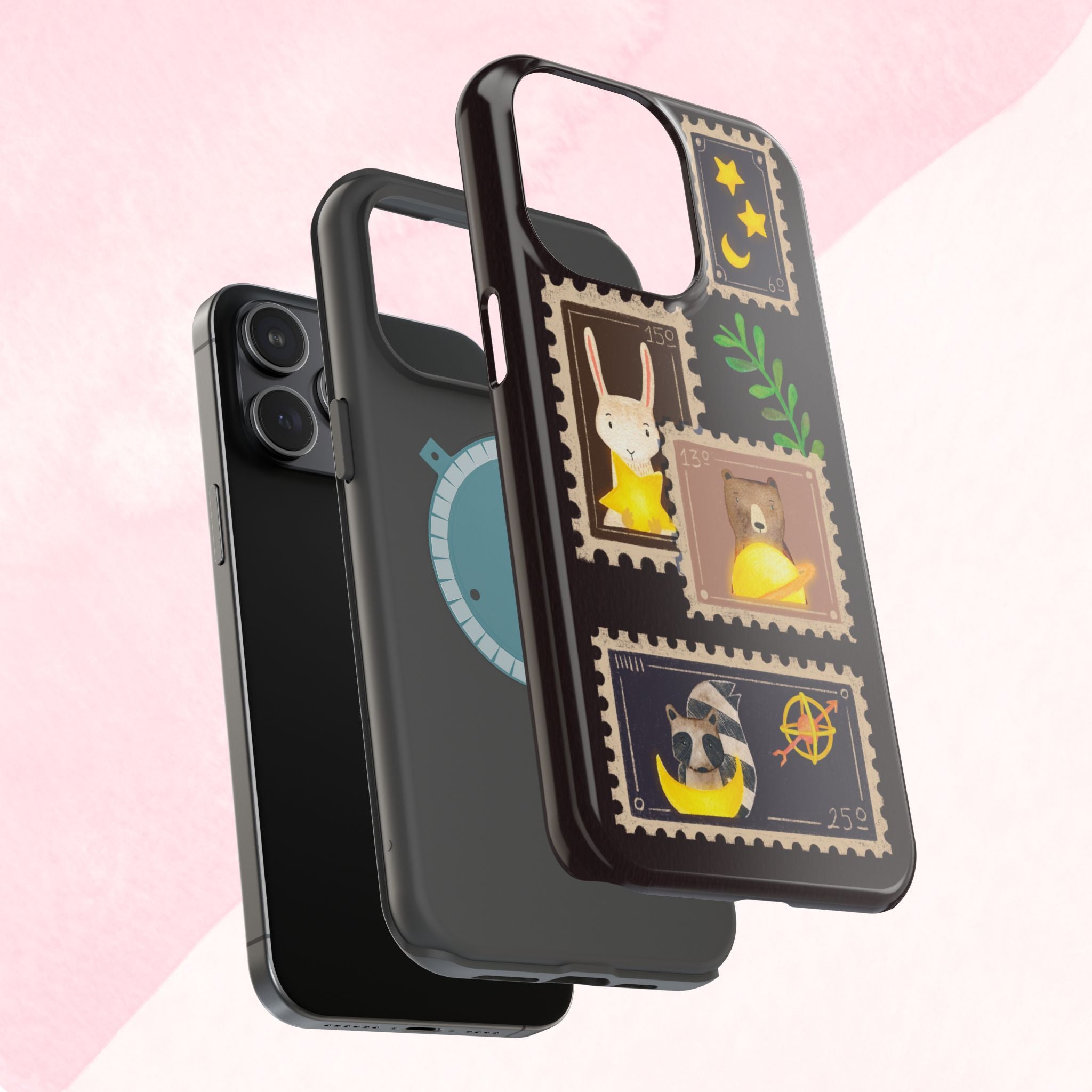 Cute Animal Stamp Phone Case, Quirky Gift for Animal Lovers, Personalized Case for Holidays, Unique Phone Accessory