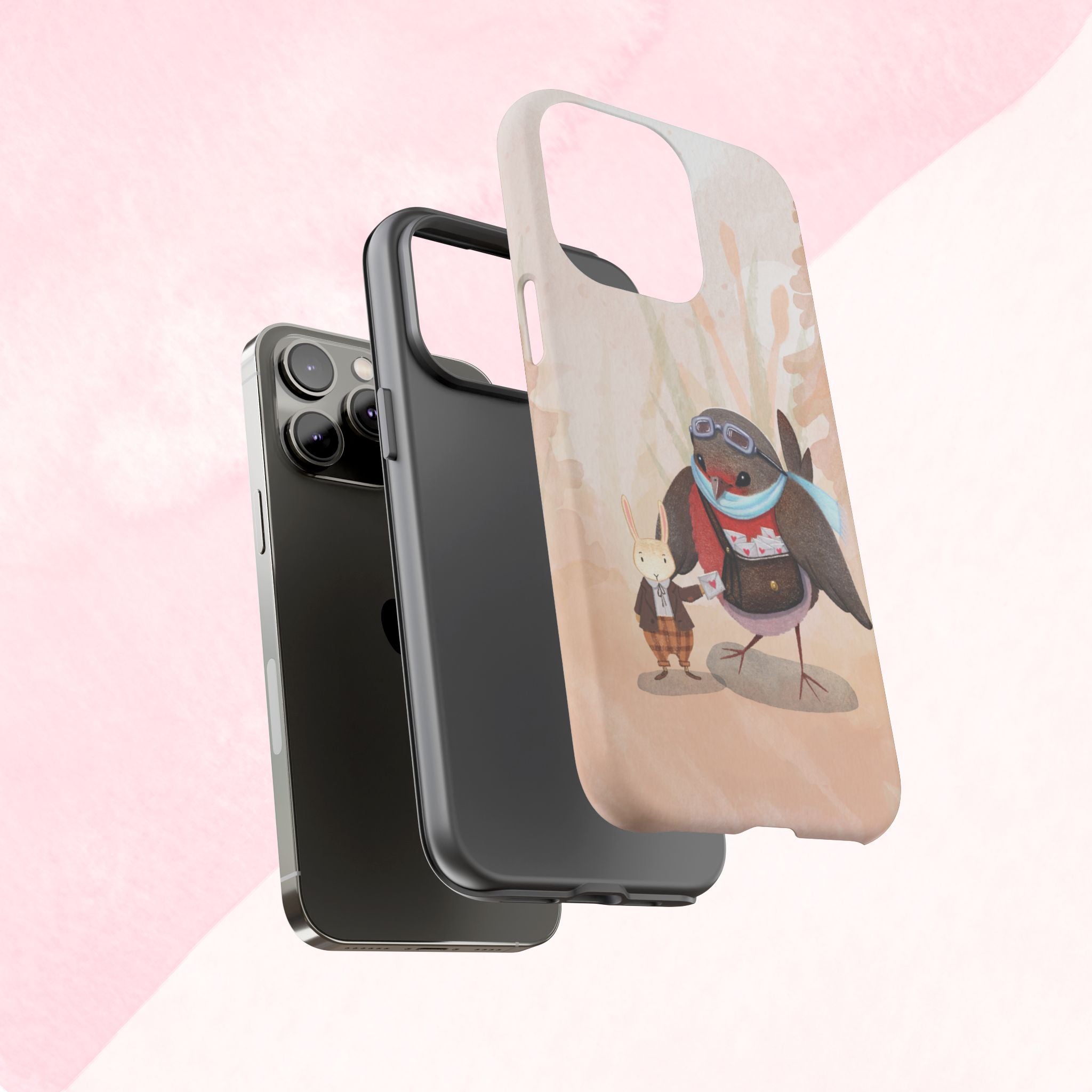 Whimsical Animal Phone Case, Cute Bird and Rabbit Design, Animal Lovers Gift, Nature-Themed Accessory, Eco-Friendly Tech Cover