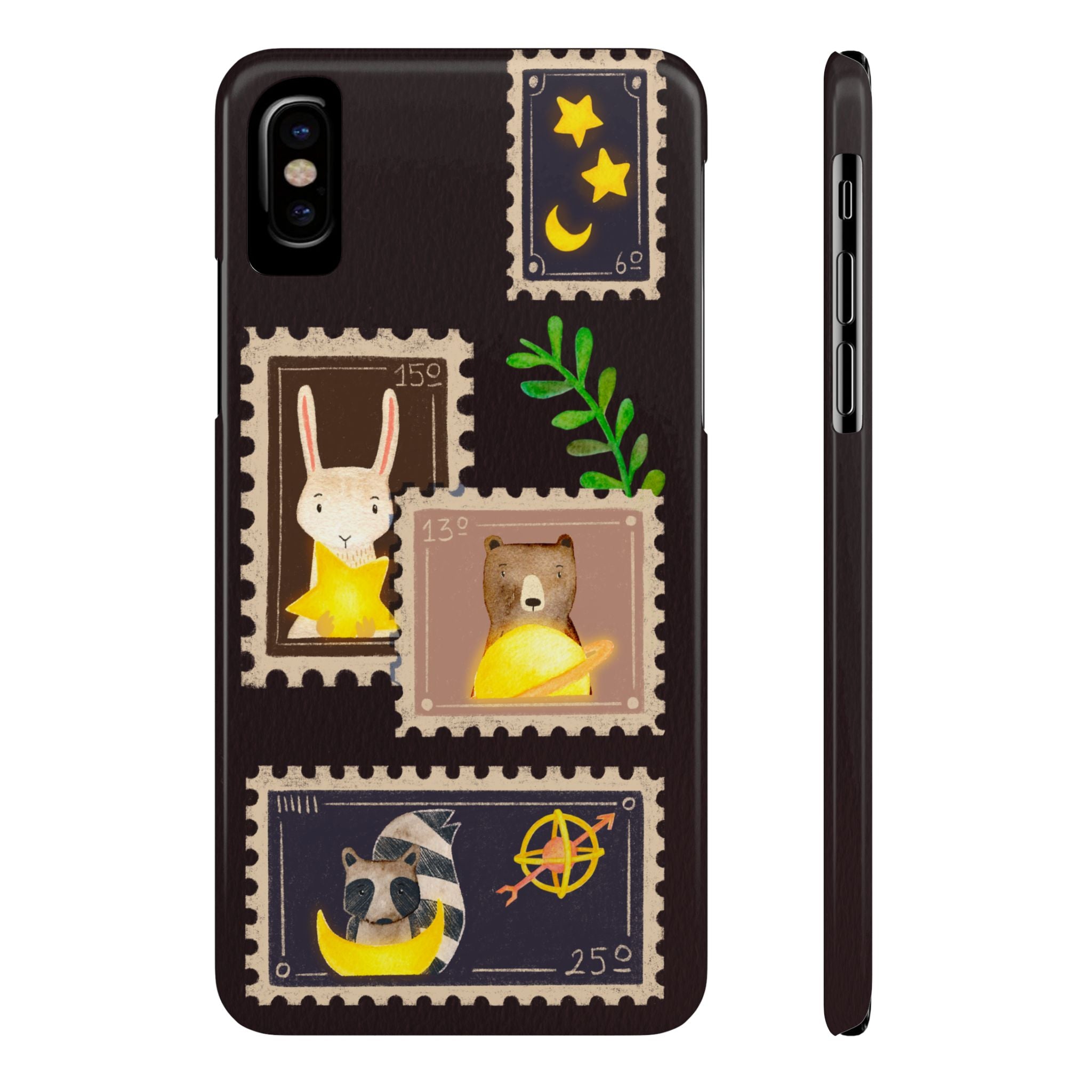 Woodland Stamp Vintage Style Glossy iPhone Case | Cute Phone Cover, Animal Lover Gift, Unique Birthday Gift, iPhone XR, 12, 13, 14, 15, 16