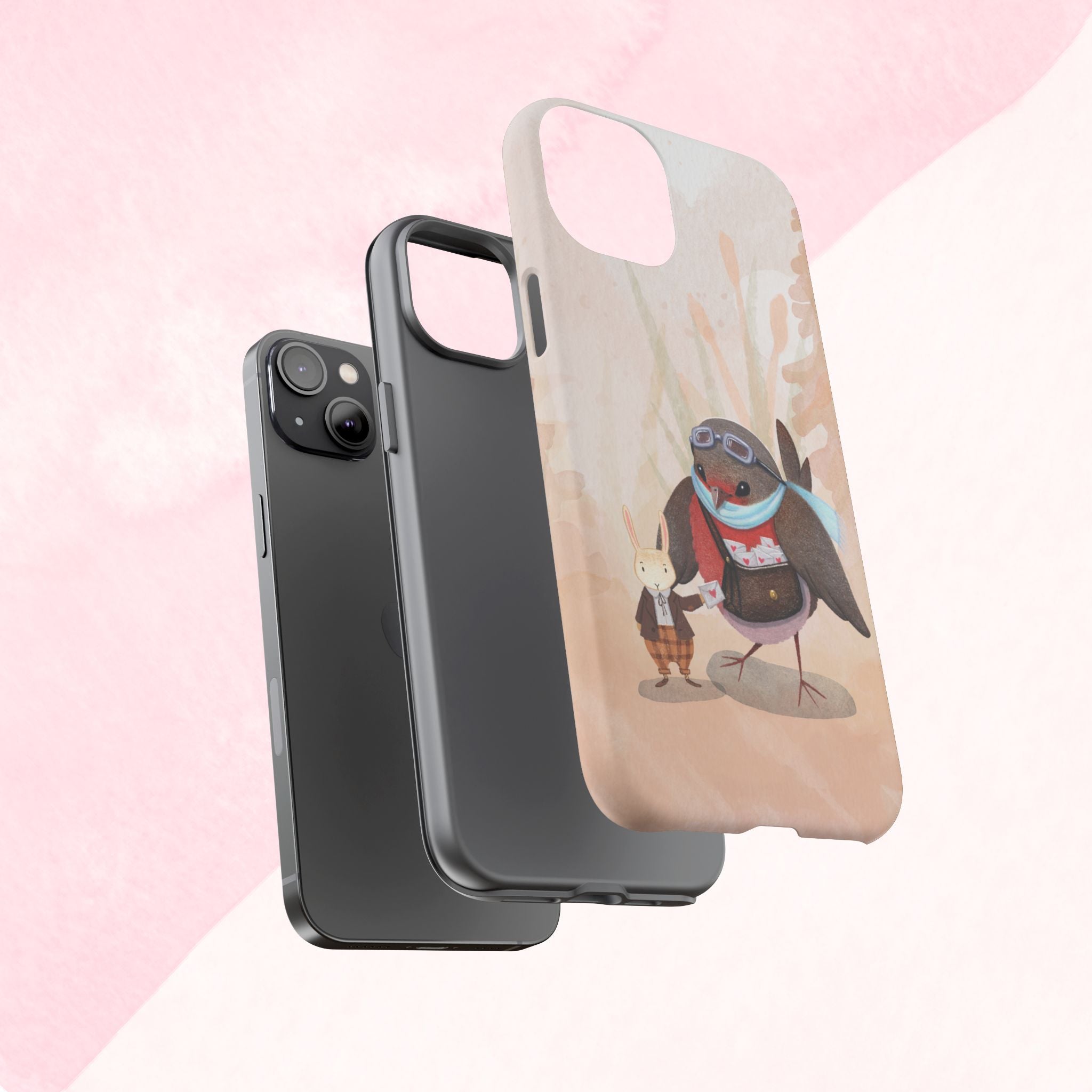 Whimsical Animal Phone Case, Cute Bird and Rabbit Design, Animal Lovers Gift, Nature-Themed Accessory, Eco-Friendly Tech Cover