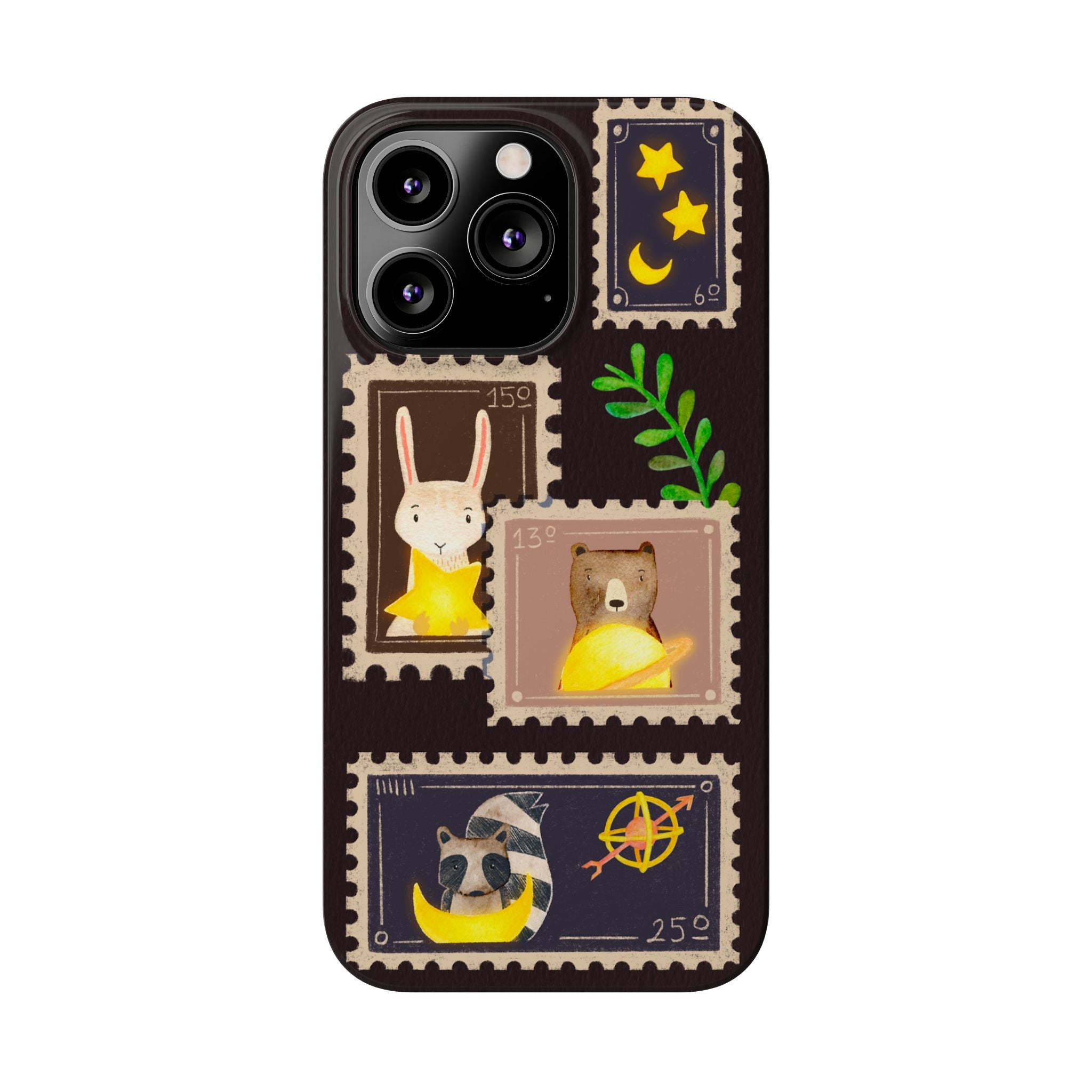 Woodland Stamp Vintage Style Glossy iPhone Case | Cute Phone Cover, Animal Lover Gift, Unique Birthday Gift, iPhone XR, 12, 13, 14, 15, 16