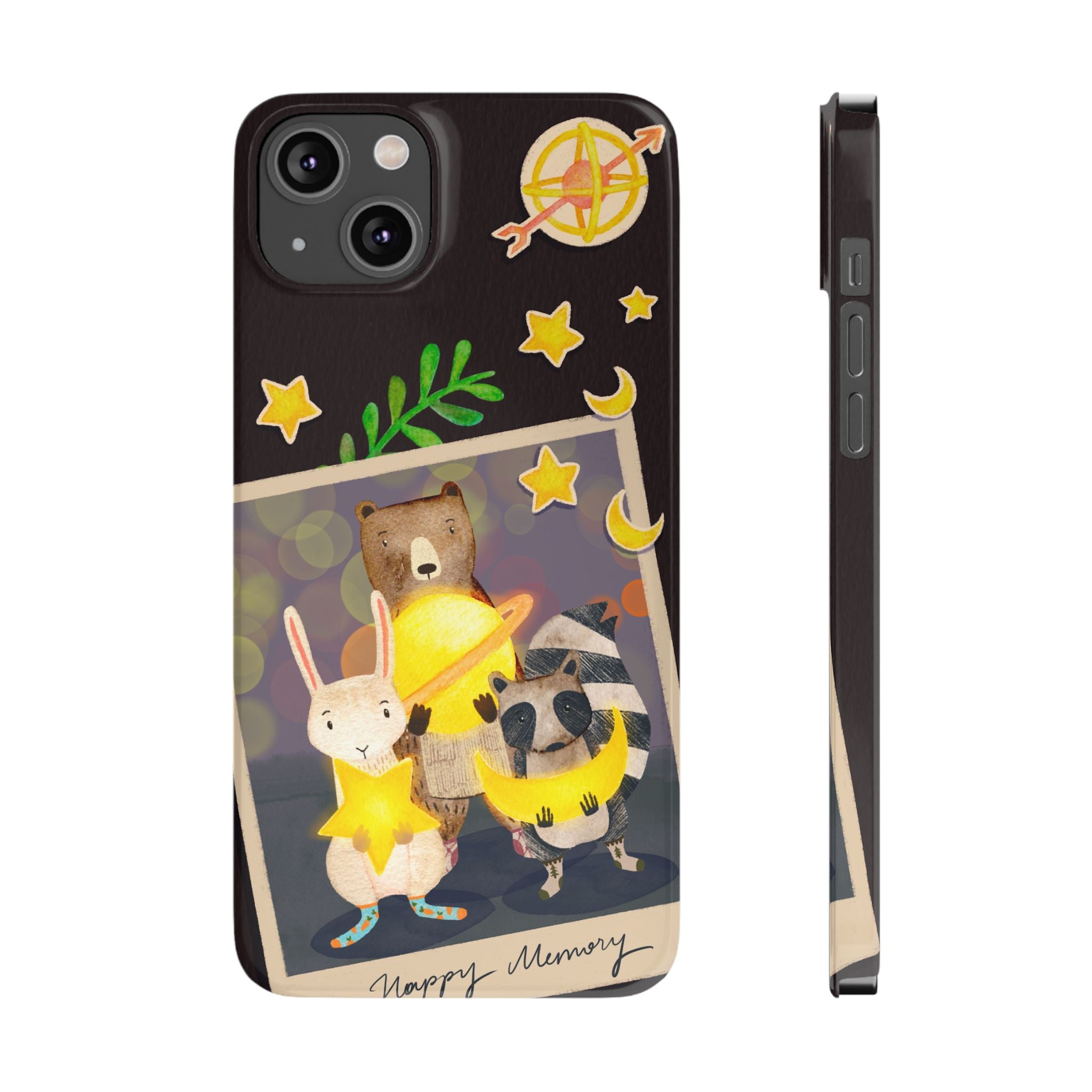 Happy Memory Animal Slim Case, Starry Night Friends iPhone Cover, Kawaii Photo Design, iPhone 8 9 X XR 12 13 14 15 16