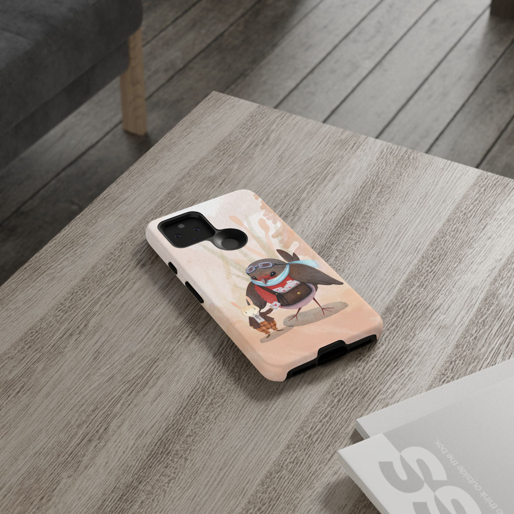 Whimsical Animal Phone Case, Cute Bird and Rabbit Design, Animal Lovers Gift, Nature-Themed Accessory, Eco-Friendly Tech Cover