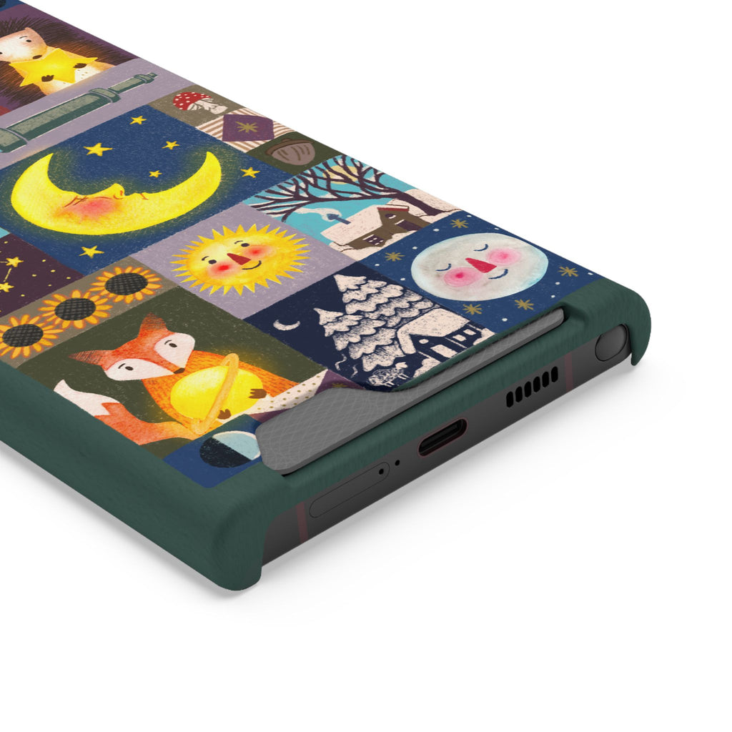 Magical Celestial Patchwork Phone Card Case - Cute Forest Animals Design, Perfect Gift for Nature Lovers, Kids & Adults, Ideal for Birthdays