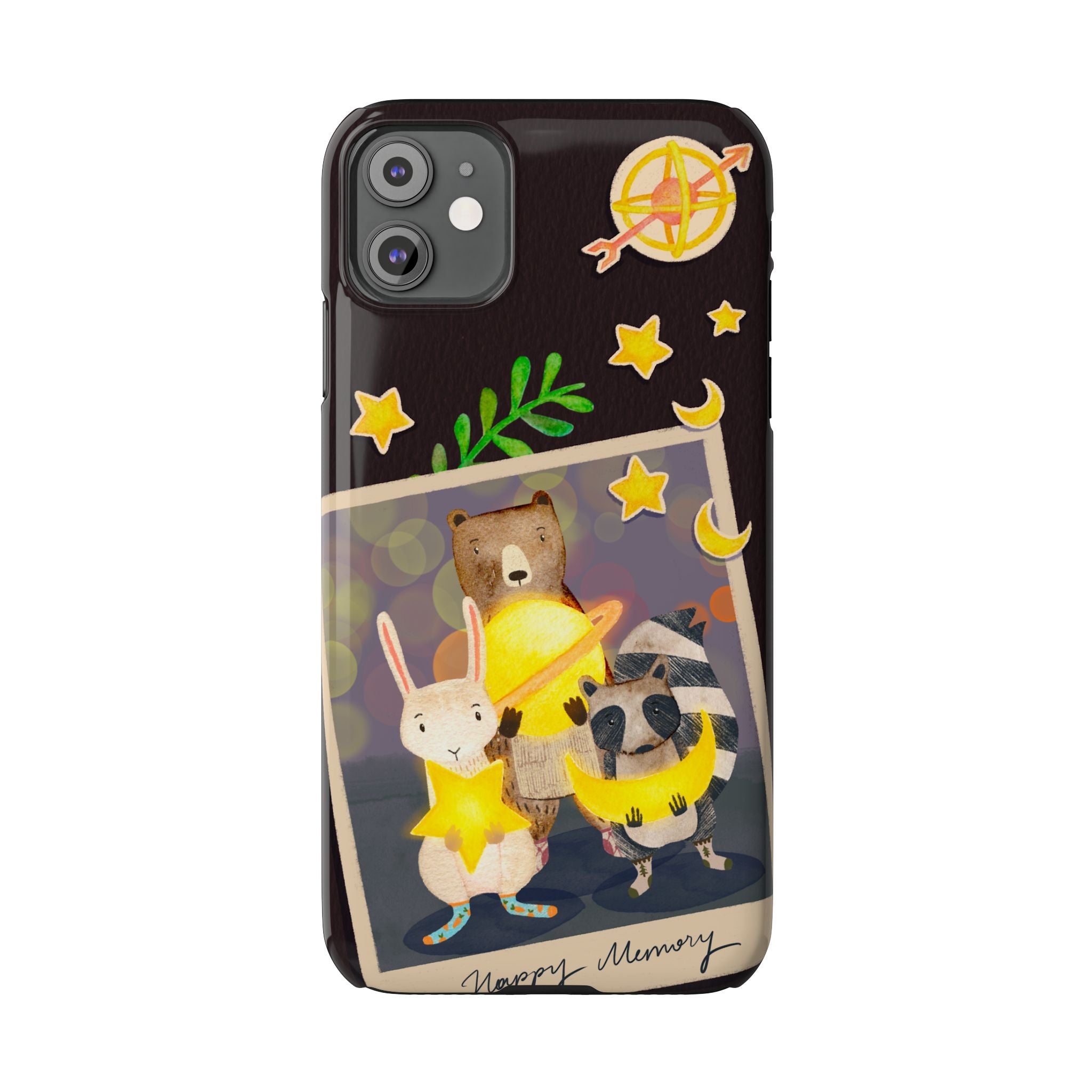 Happy Memory Animal Slim Case, Starry Night Friends iPhone Cover, Kawaii Photo Design, iPhone 8 9 X XR 12 13 14 15 16