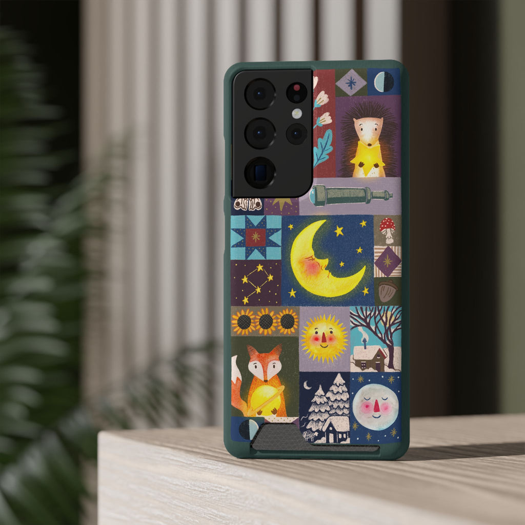 Magical Celestial Patchwork Phone Card Case - Cute Forest Animals Design, Perfect Gift for Nature Lovers, Kids & Adults, Ideal for Birthdays