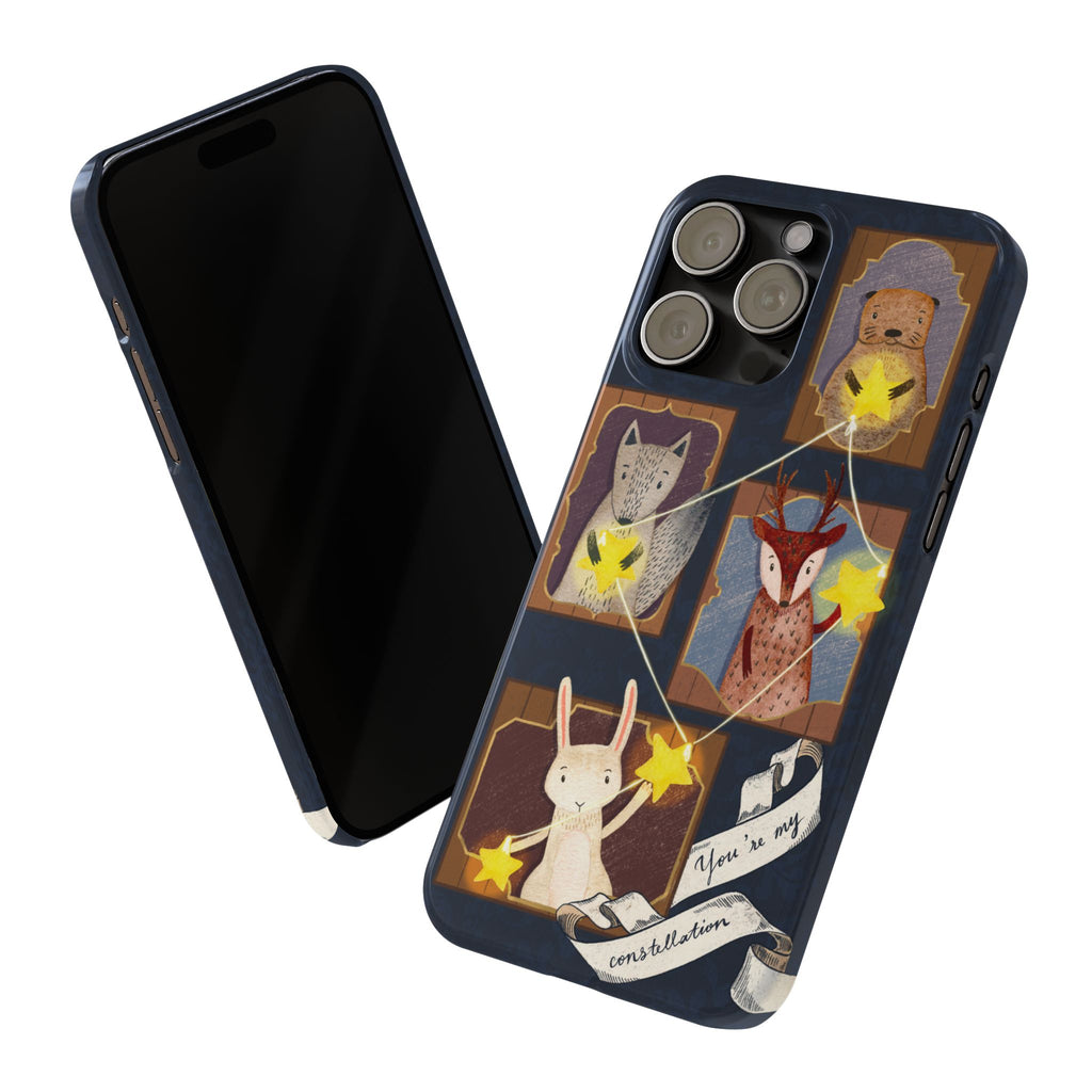 Constellation Friends Slim Case, Woodland Portrait iPhone Cover, Star Collector Design, Cute Kawaii Gift, Phone 8 9 X XR 11 12 13 14 15 16