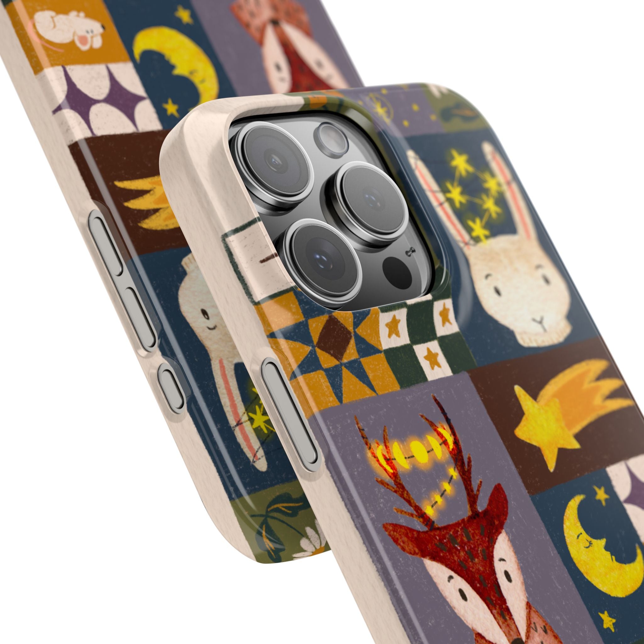 Holiday Night Sky Slim Case, Cute Forest Creatures iPhone Cover, Bunny Deer Moose, iPhone 7 8 X XR XS 11 12 13 14 15 16