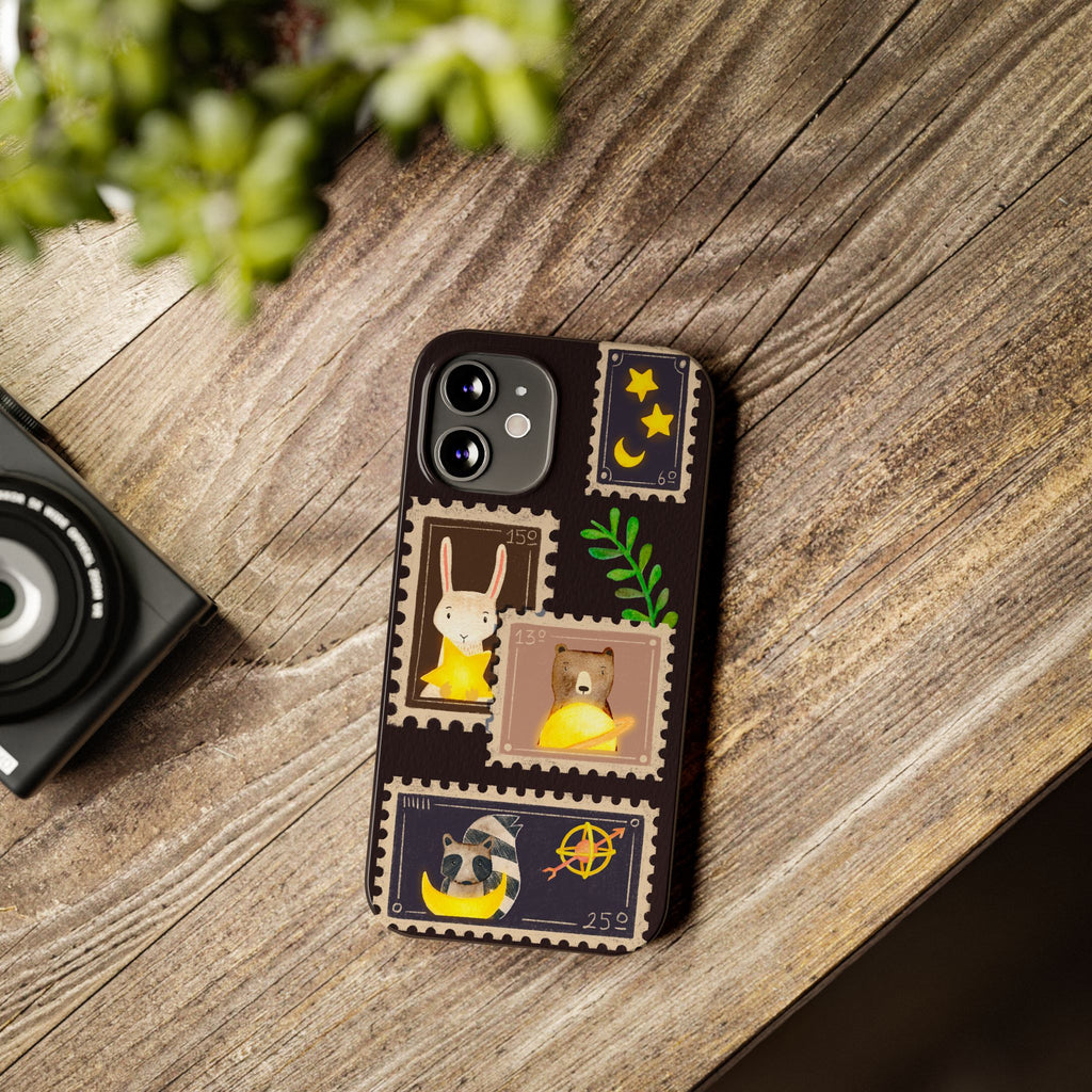 Woodland Stamp Vintage Style Glossy iPhone Case | Cute Phone Cover, Animal Lover Gift, Unique Birthday Gift, iPhone XR, 12, 13, 14, 15, 16