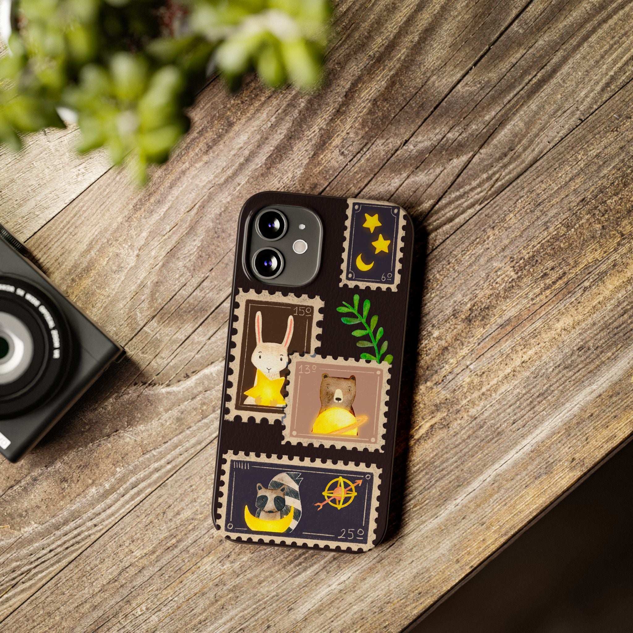 Woodland Stamp Vintage Style Glossy iPhone Case | Cute Phone Cover, Animal Lover Gift, Unique Birthday Gift, iPhone XR, 12, 13, 14, 15, 16