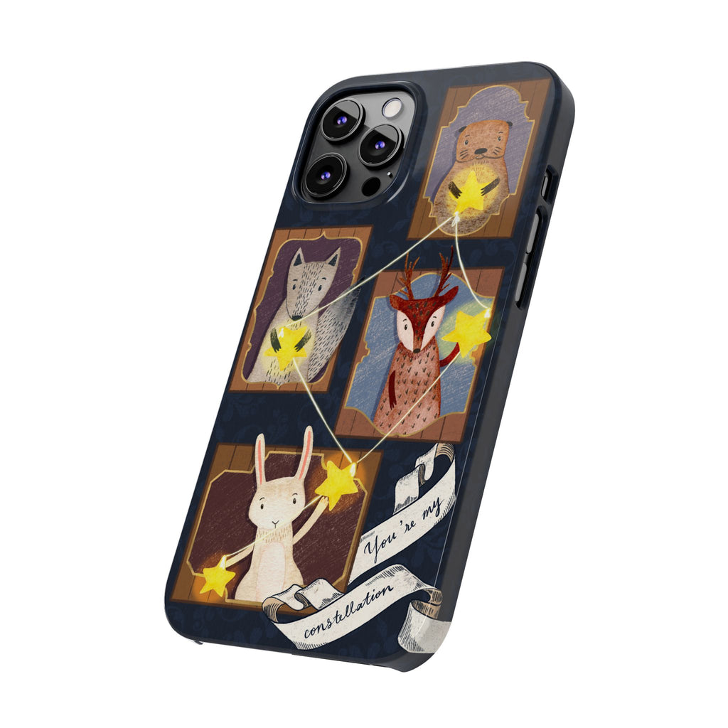 Constellation Friends Slim Case, Woodland Portrait iPhone Cover, Star Collector Design, Cute Kawaii Gift, Phone 8 9 X XR 11 12 13 14 15 16