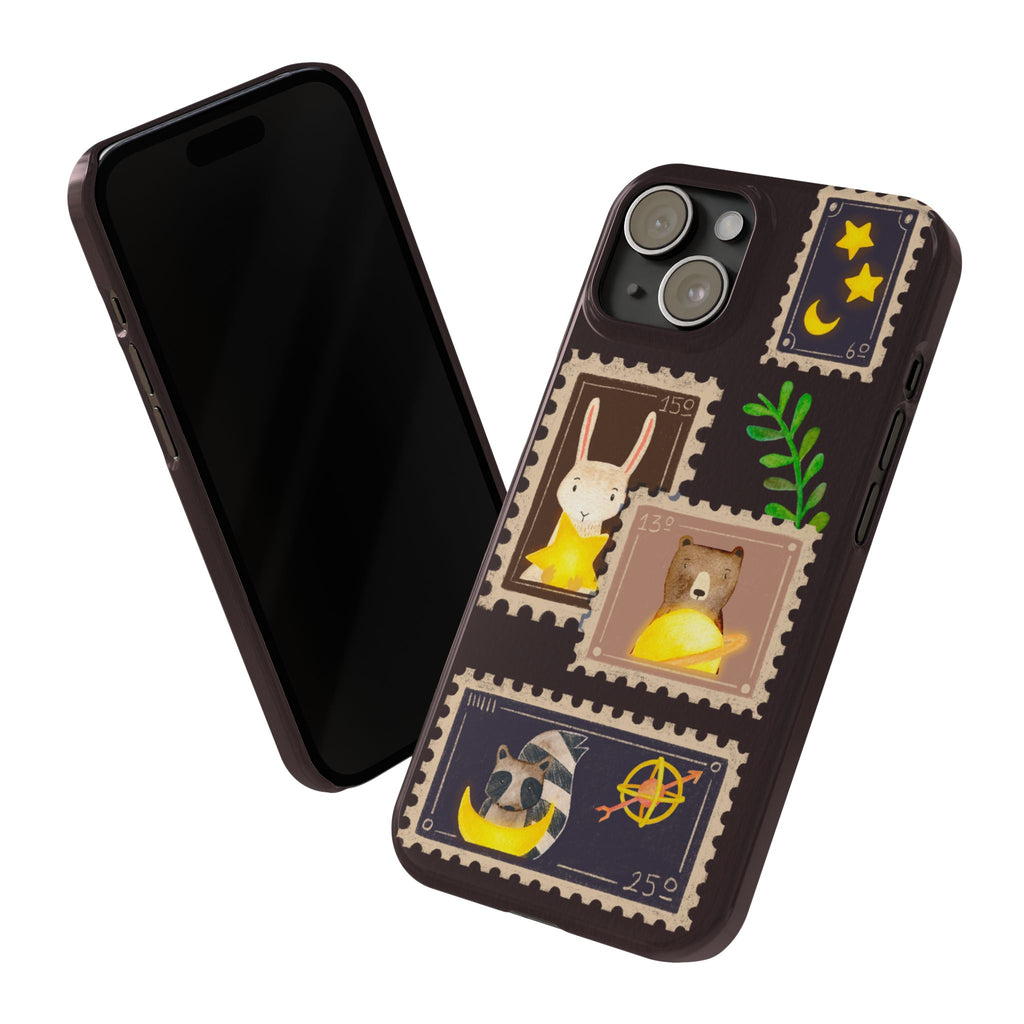 Woodland Stamp Vintage Style Glossy iPhone Case | Cute Phone Cover, Animal Lover Gift, Unique Birthday Gift, iPhone XR, 12, 13, 14, 15, 16