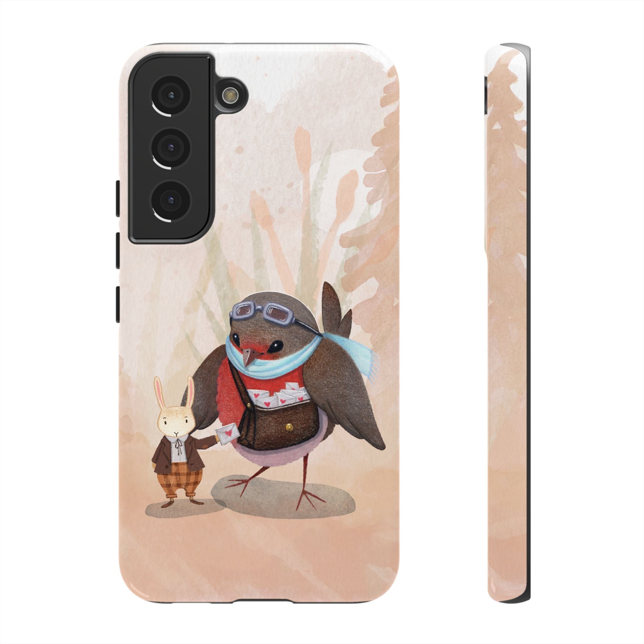 Whimsical Animal Phone Case, Cute Bird and Rabbit Design, Animal Lovers Gift, Nature-Themed Accessory, Eco-Friendly Tech Cover