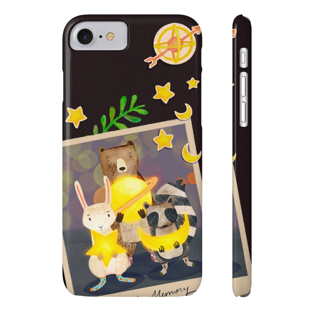 Happy Memory Animal Slim Case, Starry Night Friends iPhone Cover, Kawaii Photo Design, iPhone 8 9 X XR 12 13 14 15 16
