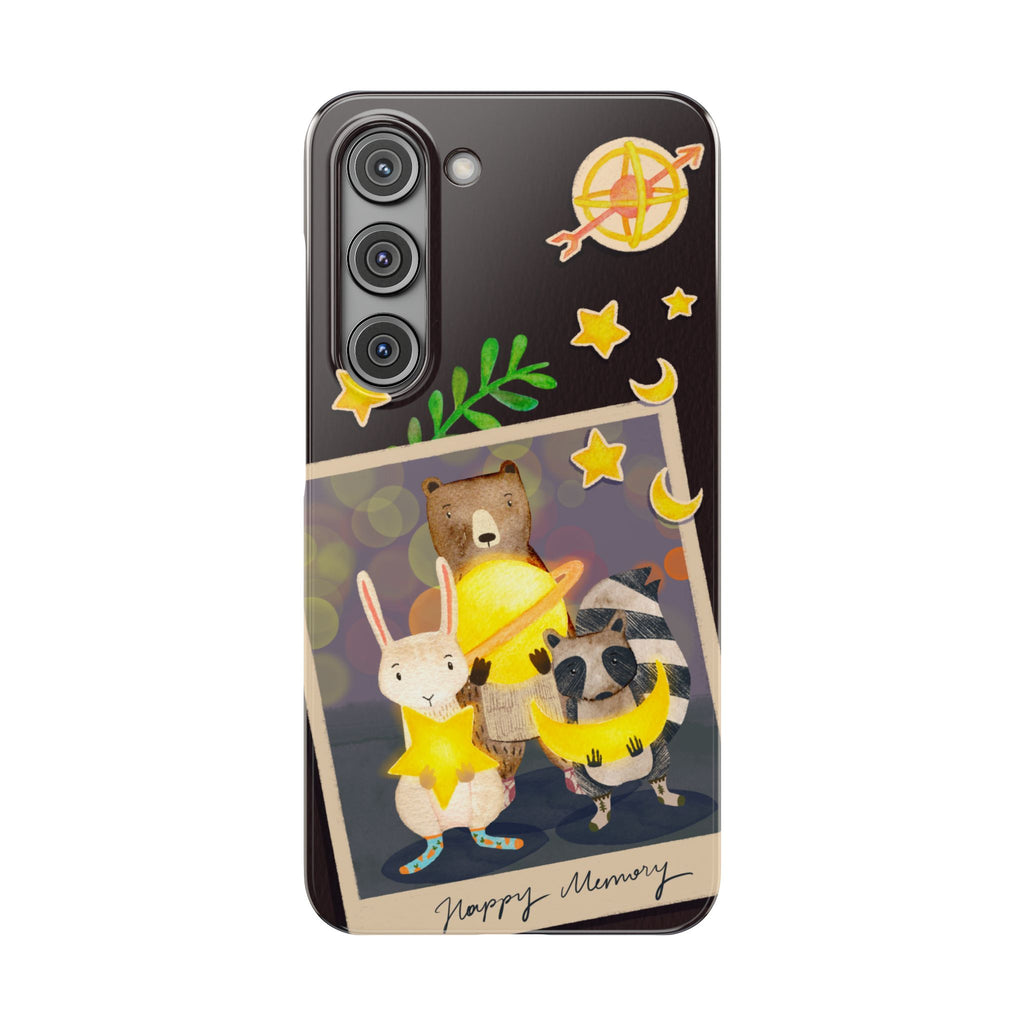 Happy Memory Animal Slim Case, Starry Night Friends iPhone Cover, Kawaii Photo Design, iPhone 8 9 X XR 12 13 14 15 16