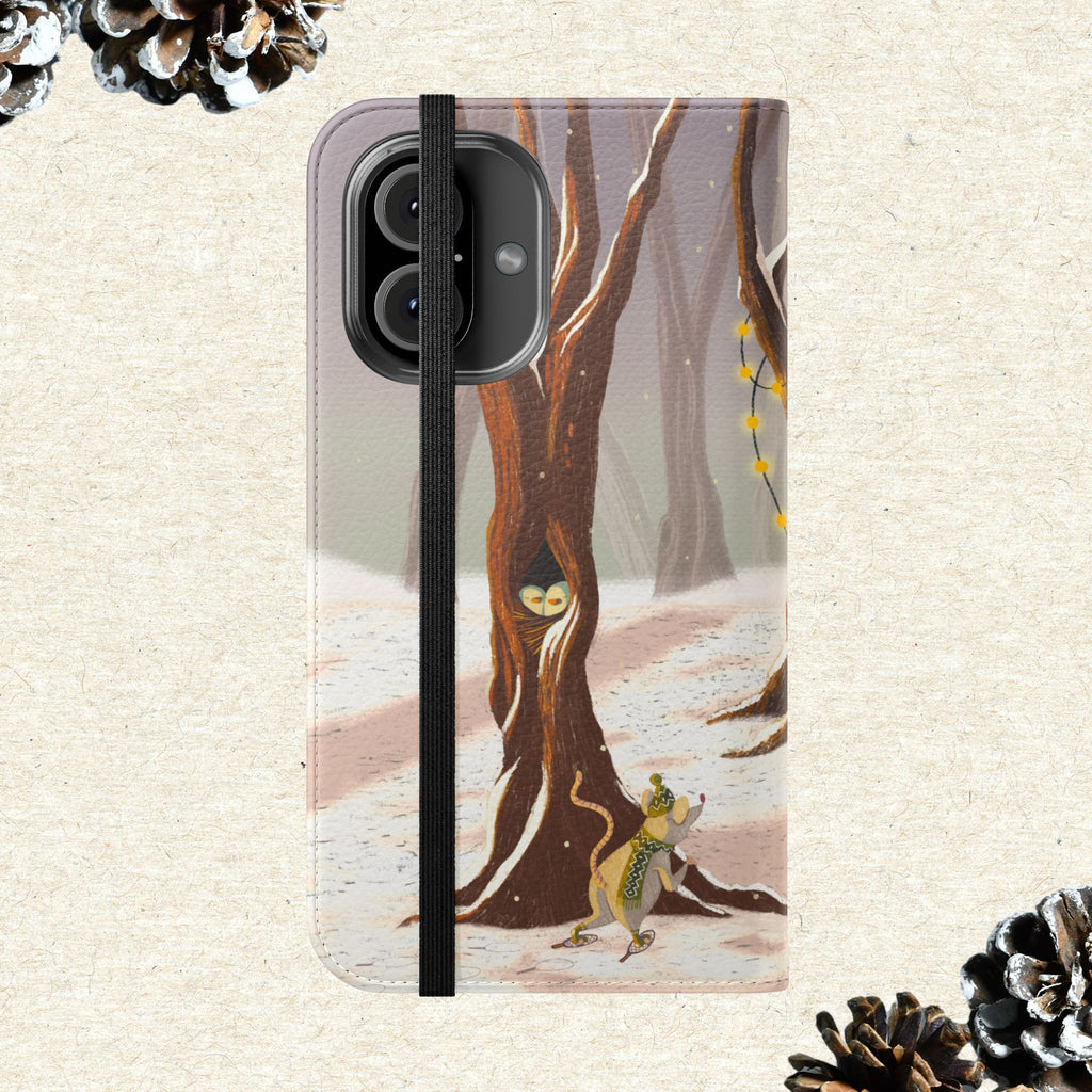 Winter Forest Tea Party Wallet Case, Woodland Animals Phone Flip Cover, Vegan Leather Case, iPhone 11 12 13 14 15 16, Galaxy Ultra S21 S22