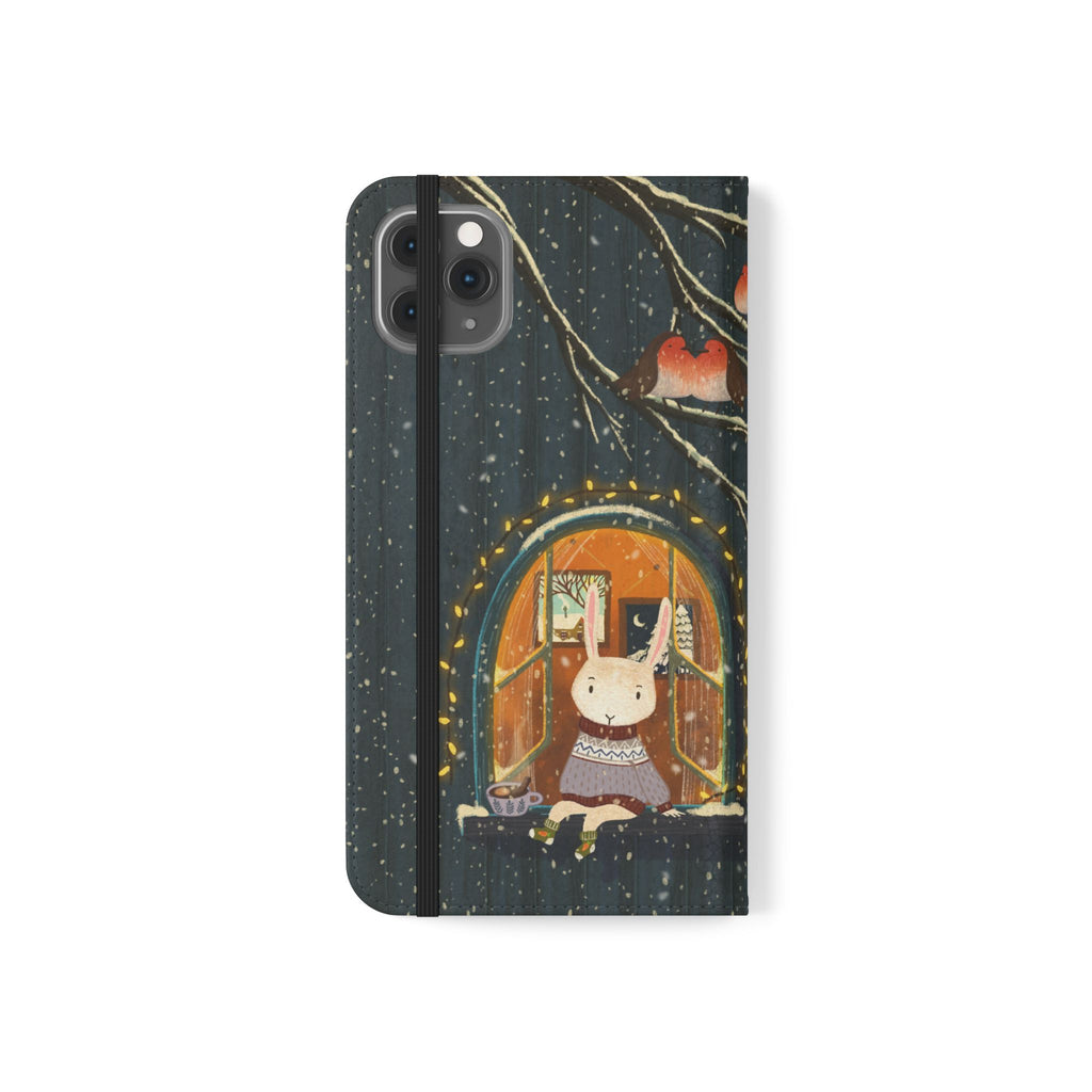 Cozy Winter Cottage Wallet Case, Cute Animals Flip Cover, Vegan Leather, Cozy Vibes, Gift Idea for iPhone 11 12 13 14 15 16, Galaxy S21 S22