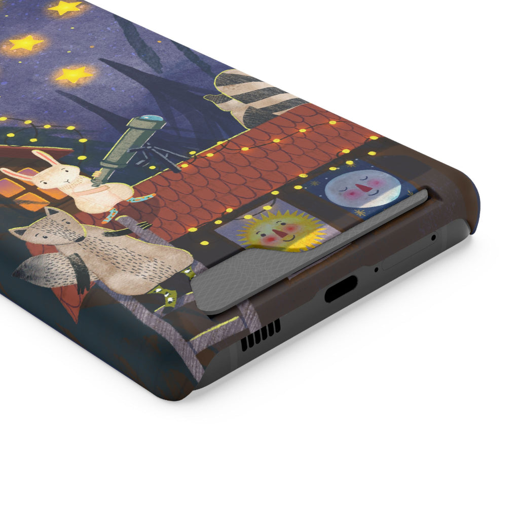 Stargazing Animals Phone Case With Card Holder - Cute Animal Design for Kids, Gift for Urban Explorers, Night Sky Vibes, Fun Accessory