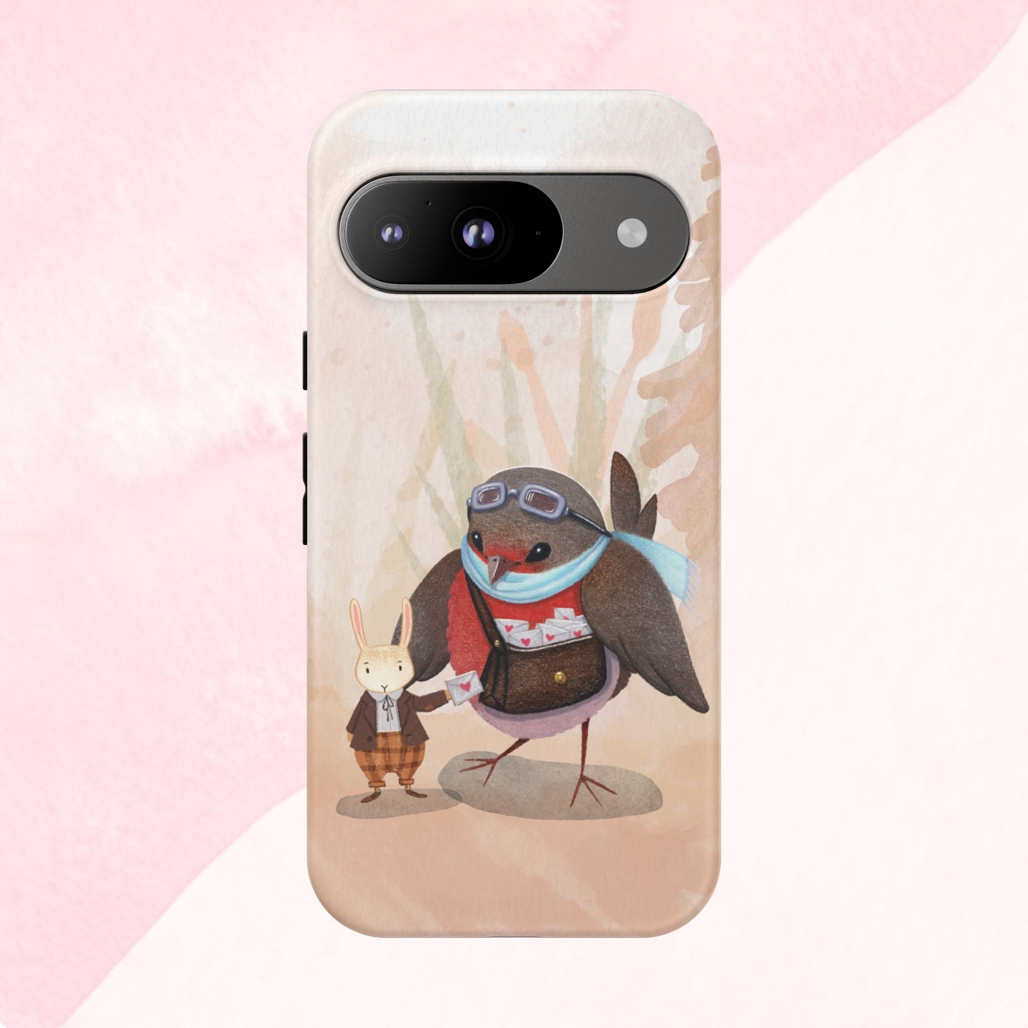 Whimsical Animal Phone Case, Cute Bird and Rabbit Design, Animal Lovers Gift, Nature-Themed Accessory, Eco-Friendly Tech Cover