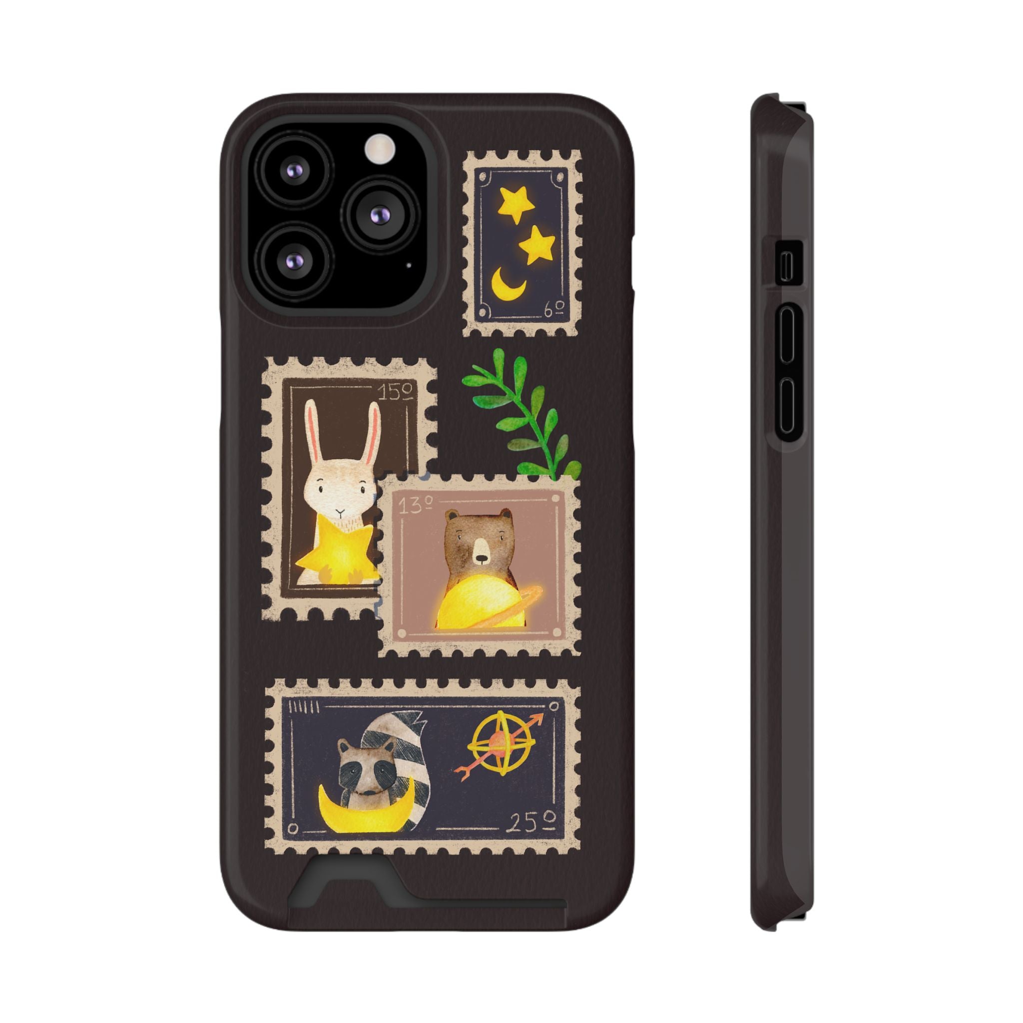 Animal Phone Case with Card Holder - Cute Raccoon, Bear & Bunny Design for iPhone 13 Samsung Galaxy S21/S22 - Pet Lovers Night Sky Style