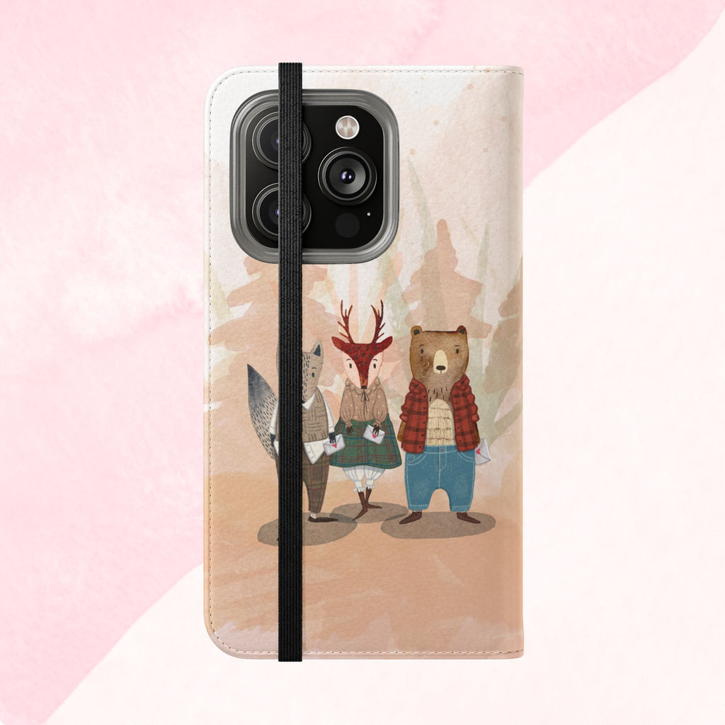 Whimsical Animal Flip Cases for Phones, Cute Woodland Creatures, Forest Friends Phone Cover, Animal Lover Gift, Phone Wallet