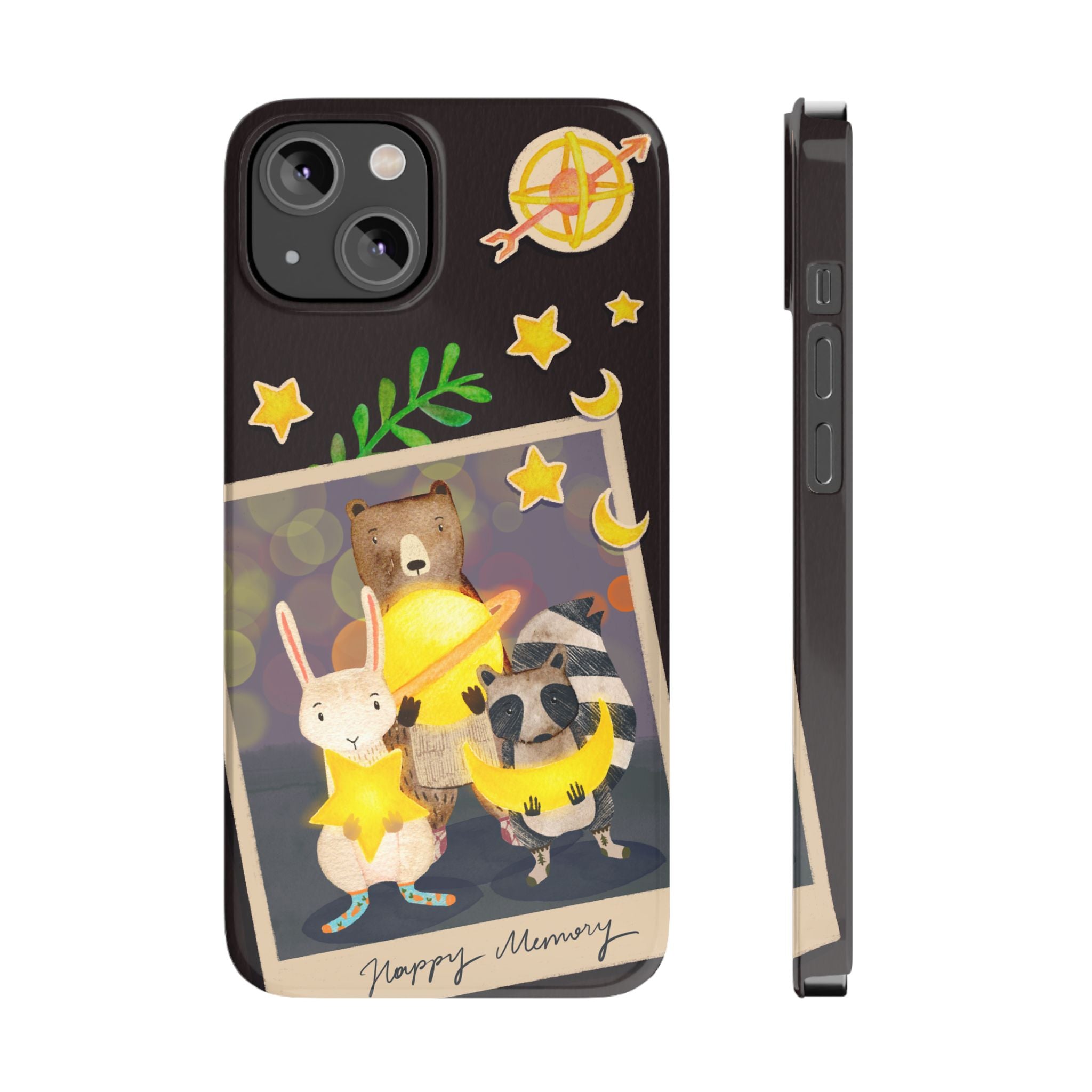 Happy Memory Animal Slim Case, Starry Night Friends iPhone Cover, Kawaii Photo Design, iPhone 8 9 X XR 12 13 14 15 16