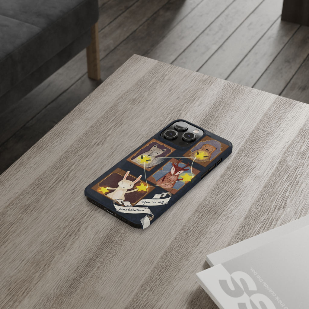 Constellation Friends Slim Case, Woodland Portrait iPhone Cover, Star Collector Design, Cute Kawaii Gift, Phone 8 9 X XR 11 12 13 14 15 16