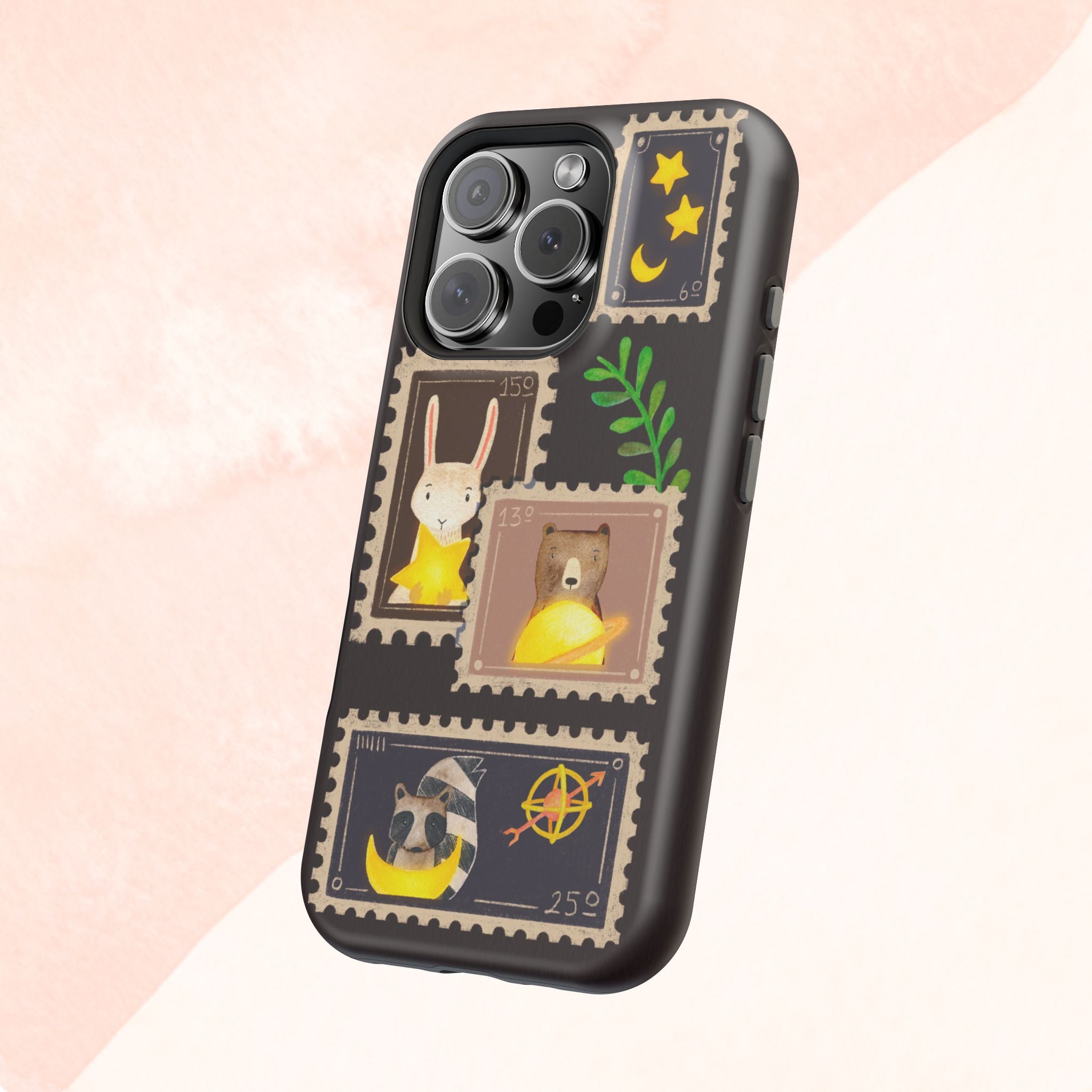 Cute Animal Stamp Phone Case, Quirky Gift for Animal Lovers, Personalized Case for Holidays, Unique Phone Accessory
