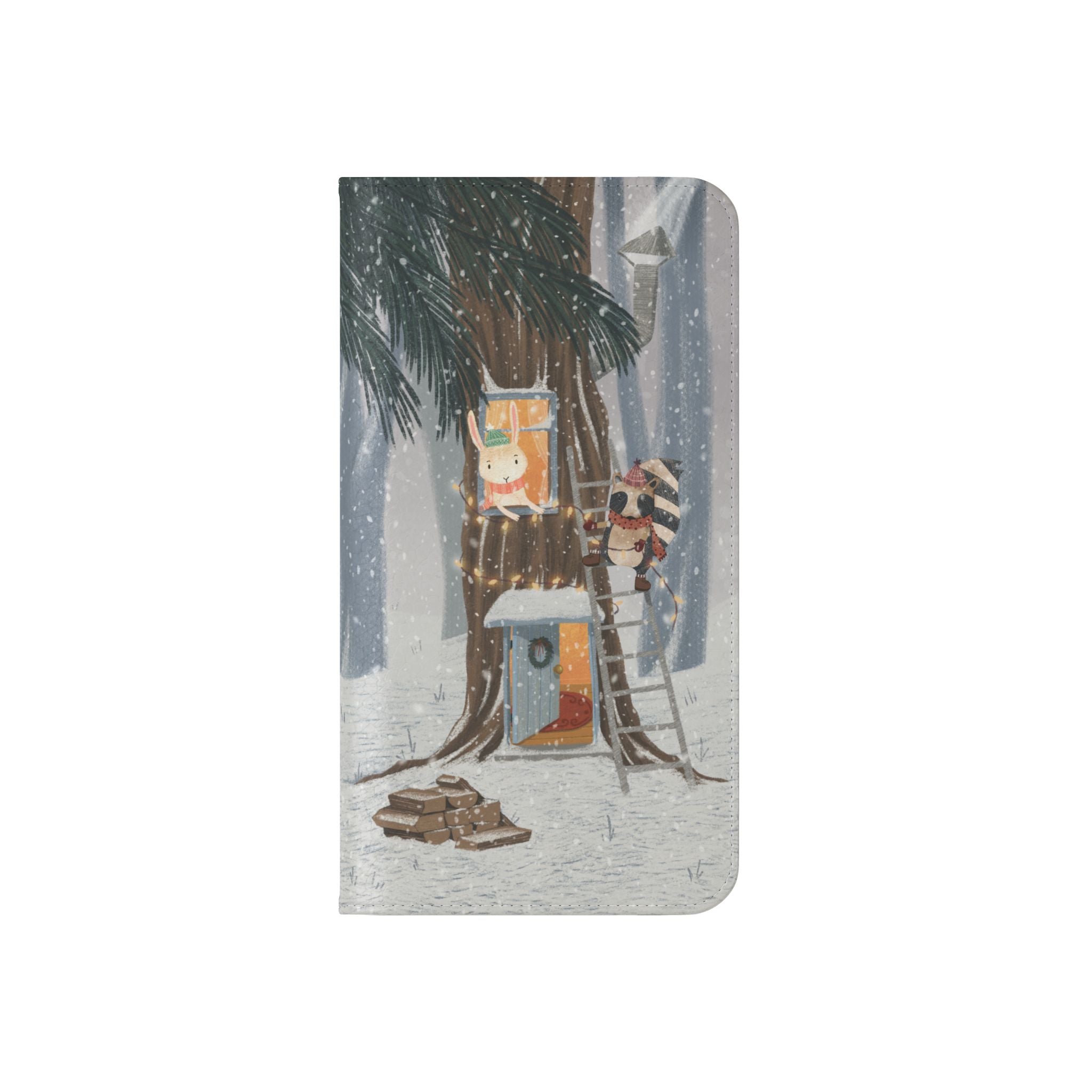 Winter Forest Friends Wallet Case, Woodland Flip Cover, Vegan Leather, Snowy Scene, Cozy Holiday, iPhone 11 12 13 14 15 16, Galaxy S21 S22