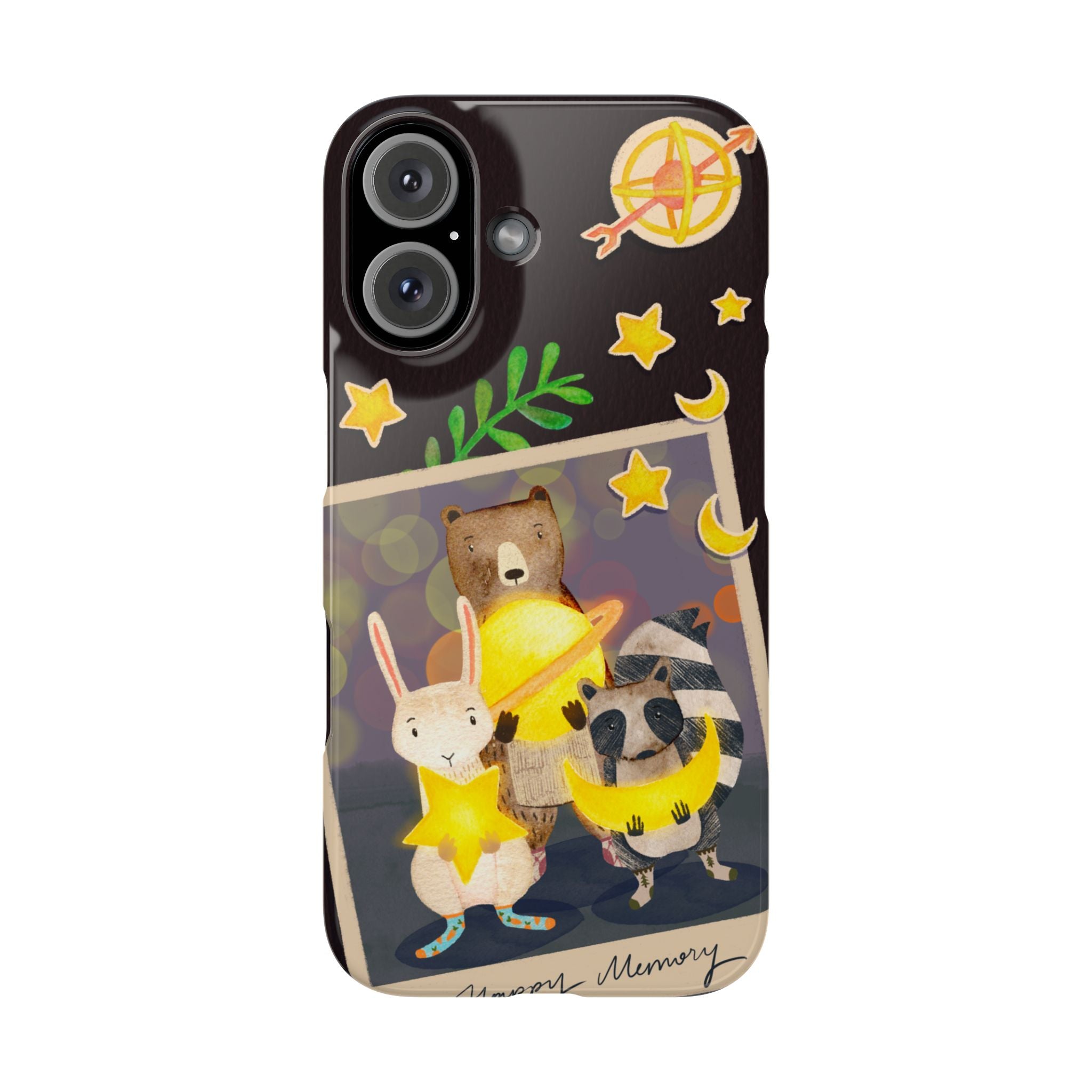 Happy Memory Animal Slim Case, Starry Night Friends iPhone Cover, Kawaii Photo Design, iPhone 8 9 X XR 12 13 14 15 16