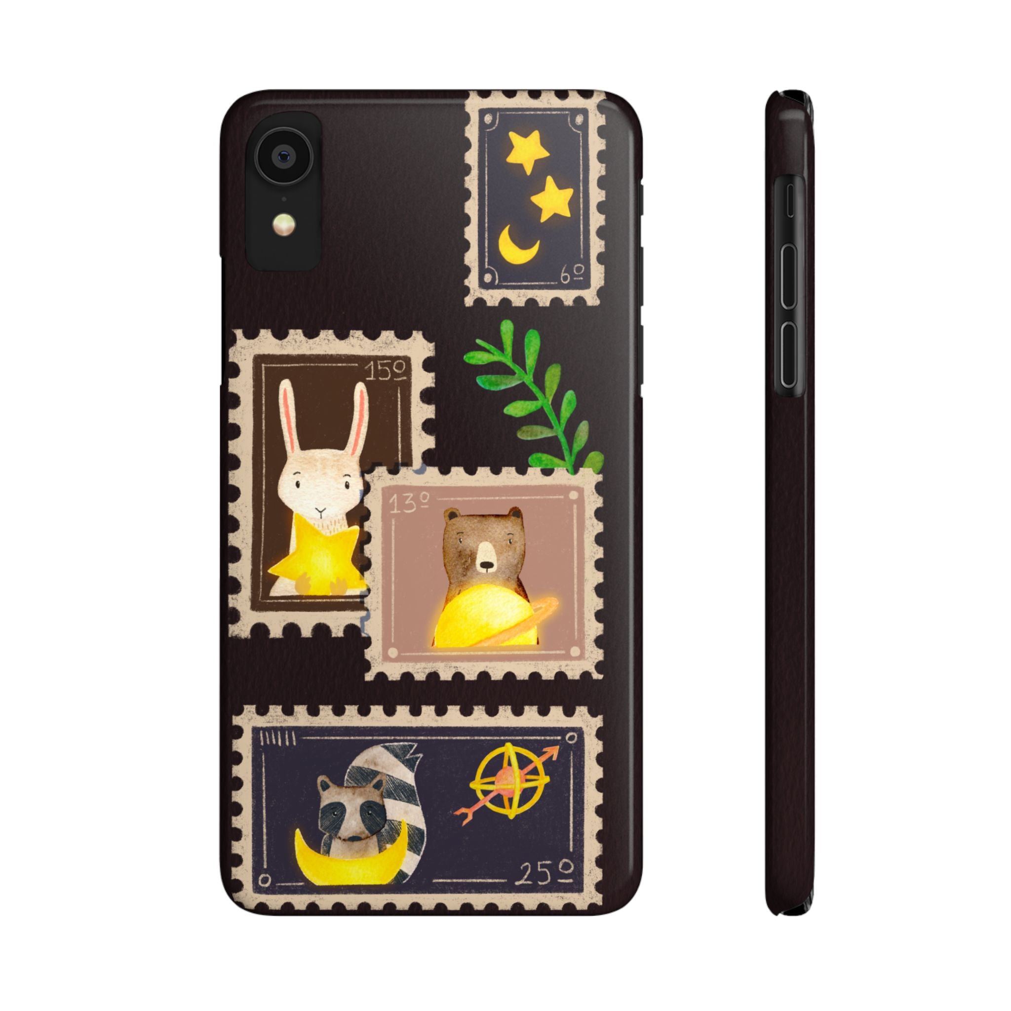 Woodland Stamp Vintage Style Glossy iPhone Case | Cute Phone Cover, Animal Lover Gift, Unique Birthday Gift, iPhone XR, 12, 13, 14, 15, 16