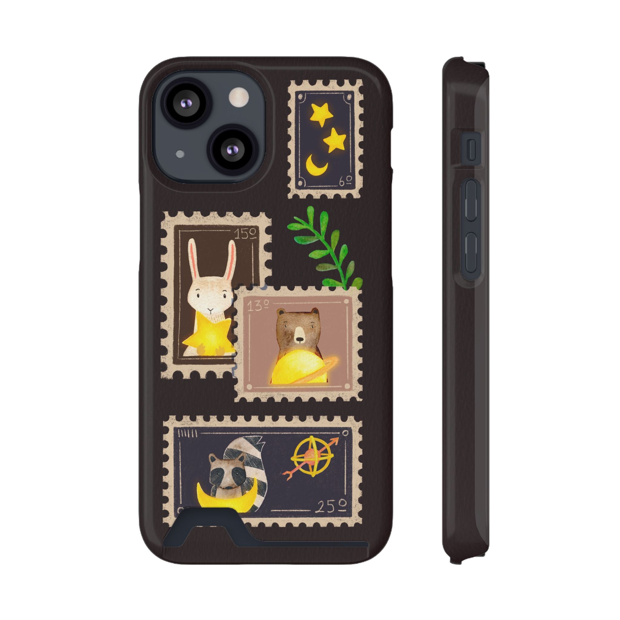 Animal Phone Case with Card Holder - Cute Raccoon, Bear & Bunny Design for iPhone 13 Samsung Galaxy S21/S22 - Pet Lovers Night Sky Style