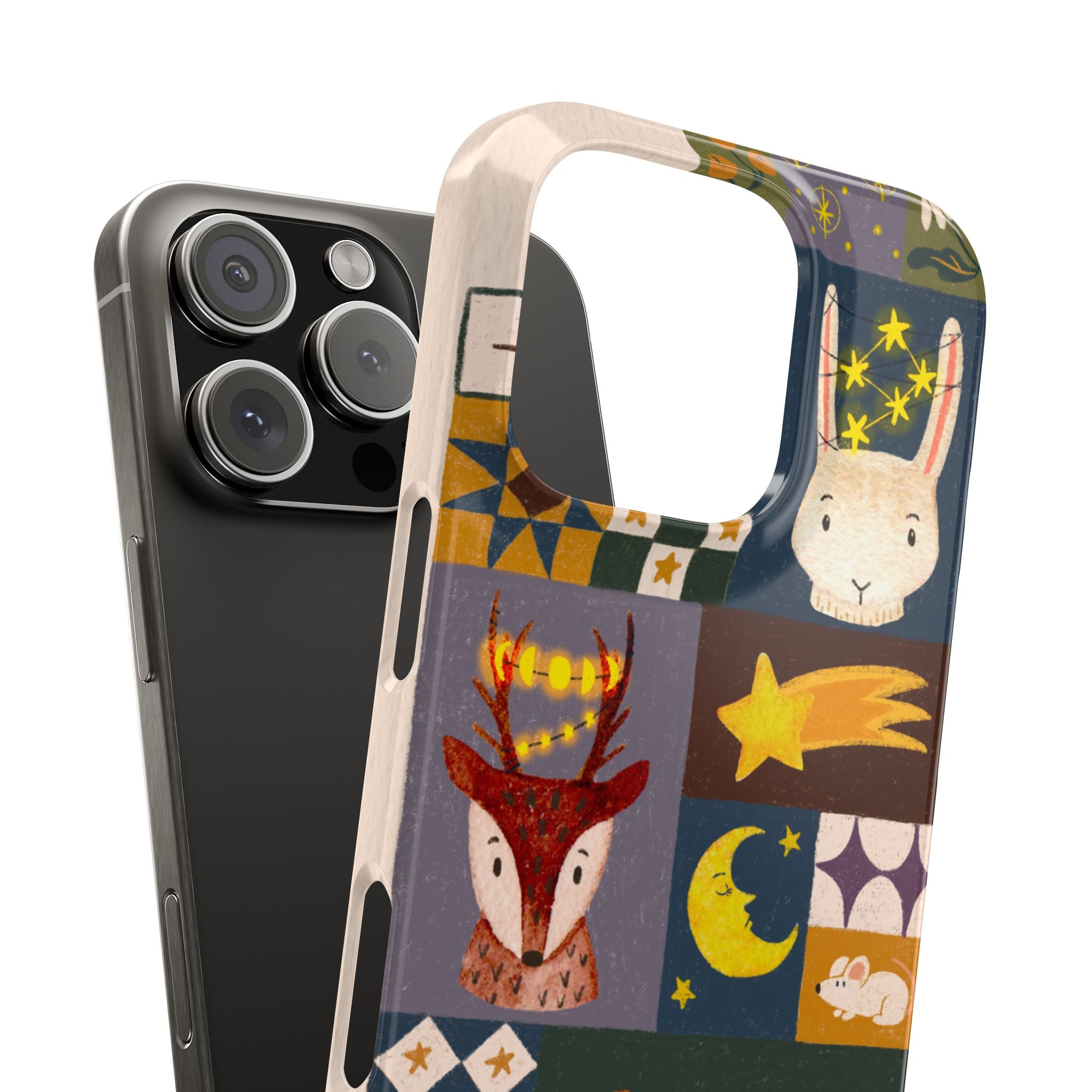 Holiday Night Sky Slim Case, Cute Forest Creatures iPhone Cover, Bunny Deer Moose, iPhone 7 8 X XR XS 11 12 13 14 15 16