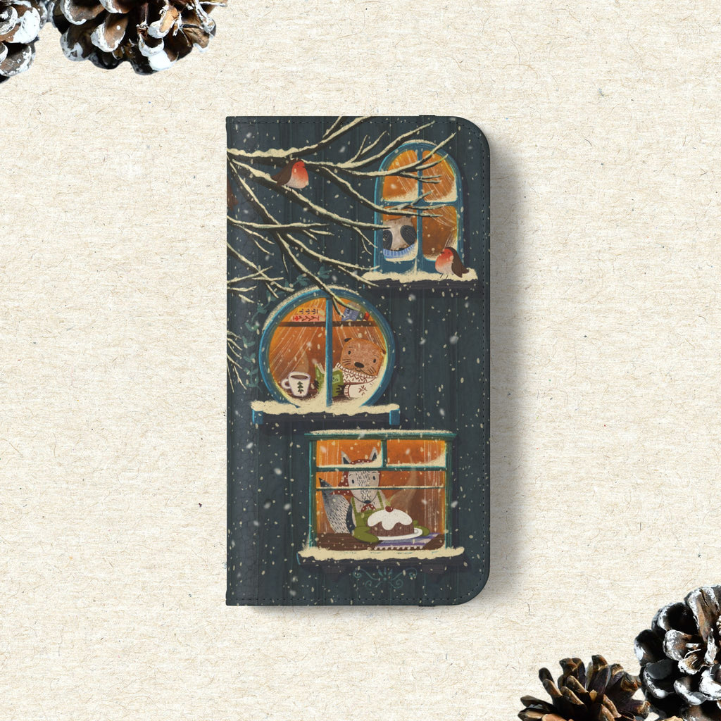 Cozy Winter Cottage Wallet Case, Cute Animals Flip Cover, Vegan Leather, Cozy Vibes, Gift Idea for iPhone 11 12 13 14 15 16, Galaxy S21 S22