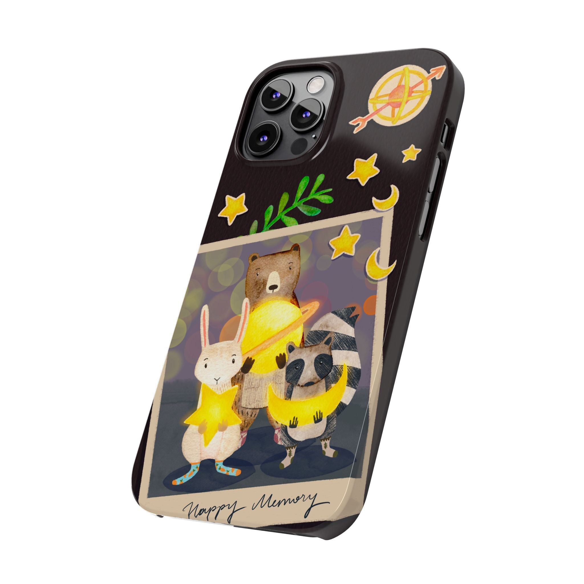 Happy Memory Animal Slim Case, Starry Night Friends iPhone Cover, Kawaii Photo Design, iPhone 8 9 X XR 12 13 14 15 16