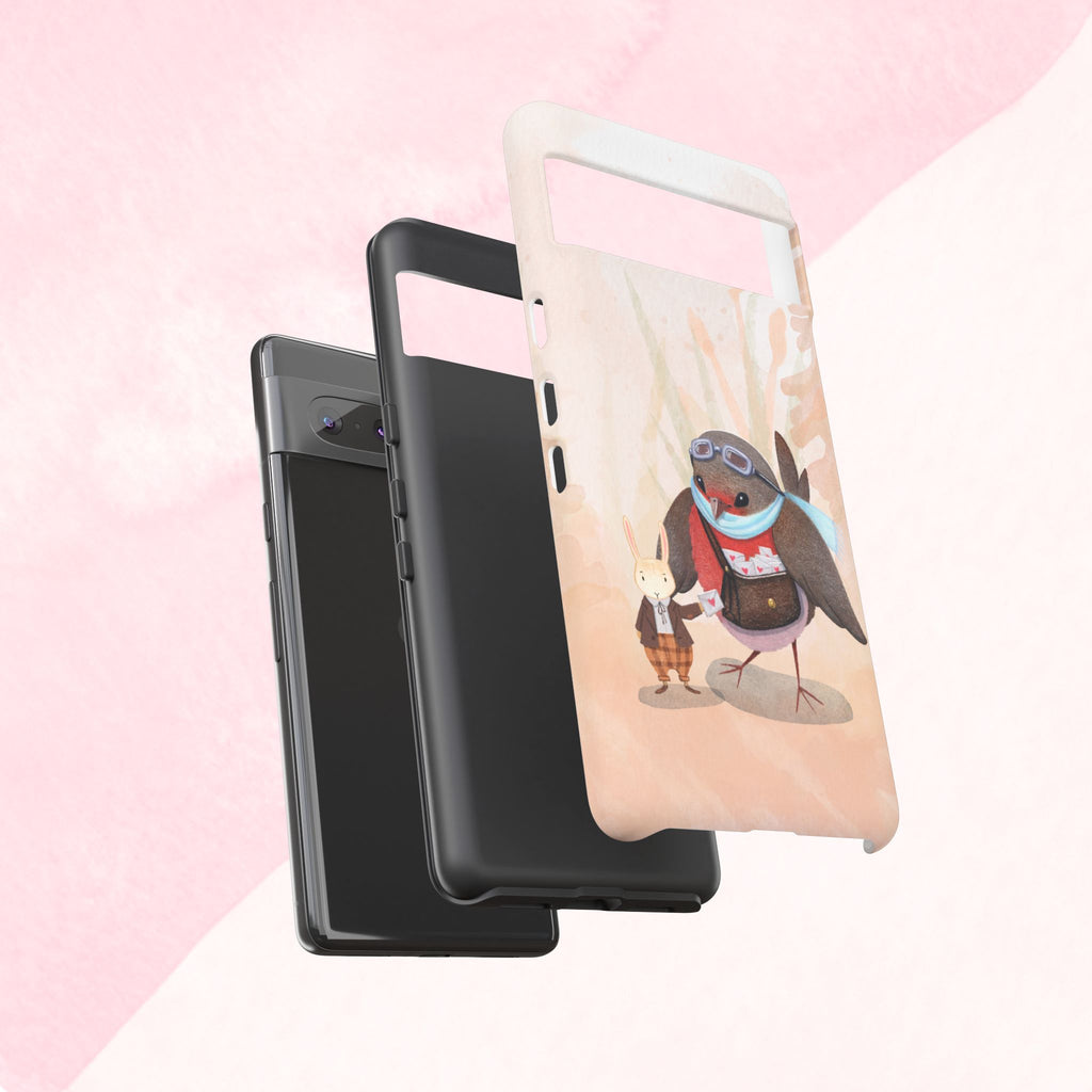 Whimsical Animal Phone Case, Cute Bird and Rabbit Design, Animal Lovers Gift, Nature-Themed Accessory, Eco-Friendly Tech Cover