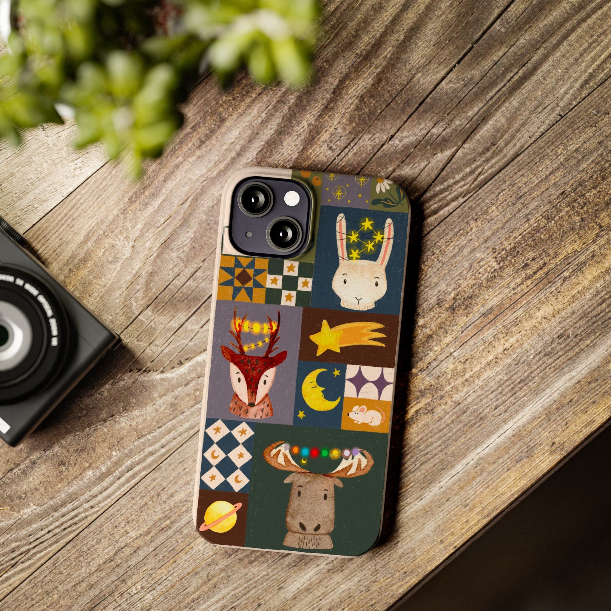 Holiday Night Sky Slim Case, Cute Forest Creatures iPhone Cover, Bunny Deer Moose, iPhone 7 8 X XR XS 11 12 13 14 15 16