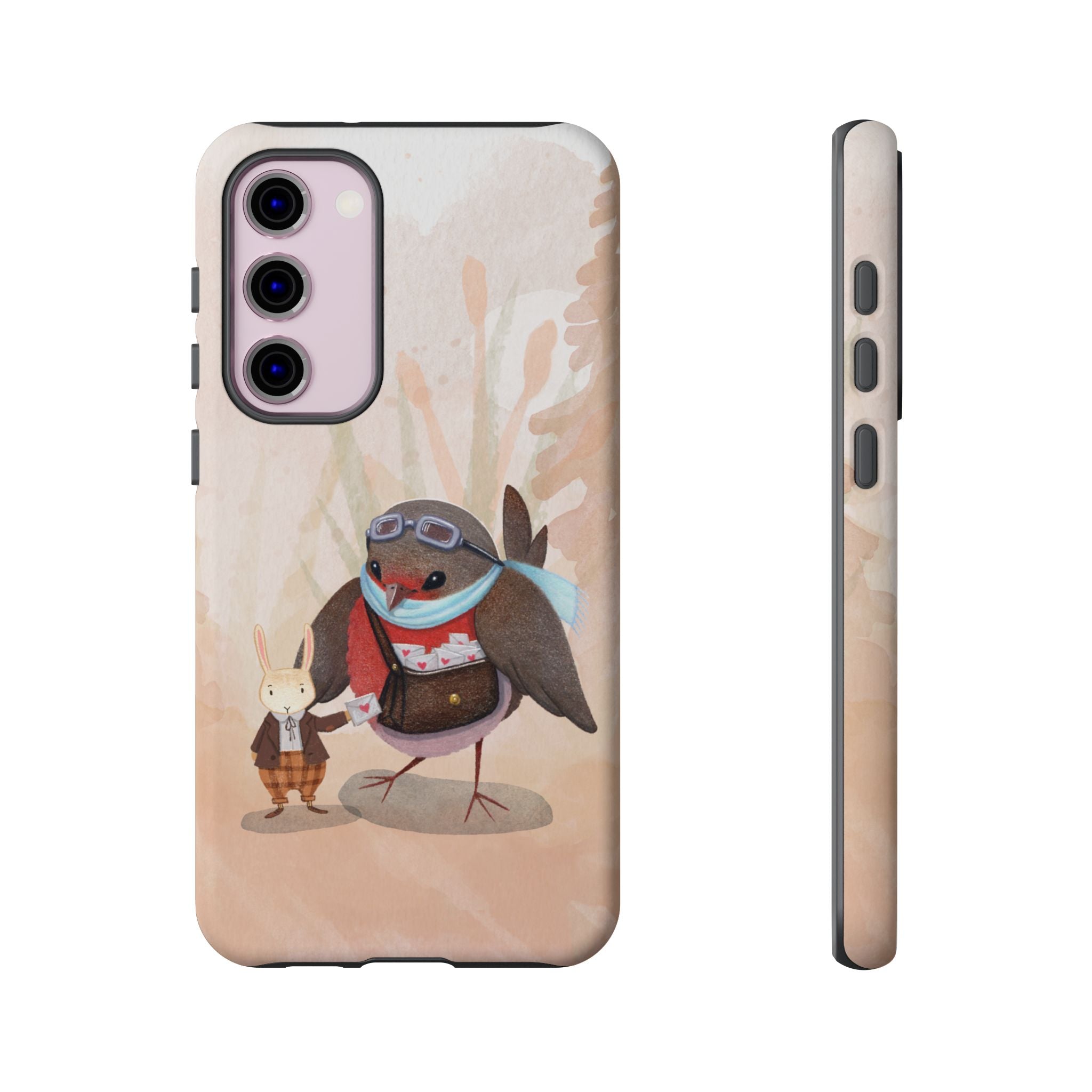 Whimsical Animal Phone Case, Cute Bird and Rabbit Design, Animal Lovers Gift, Nature-Themed Accessory, Eco-Friendly Tech Cover